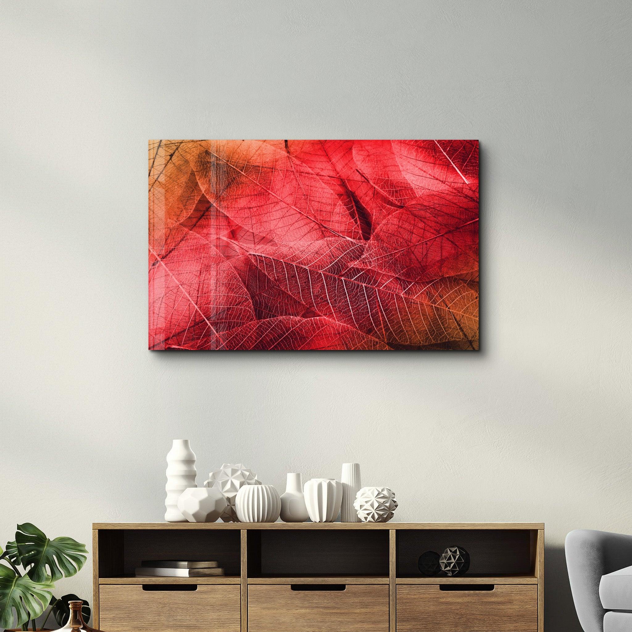 Red Leaves | Glass Wall Art - Artdesigna