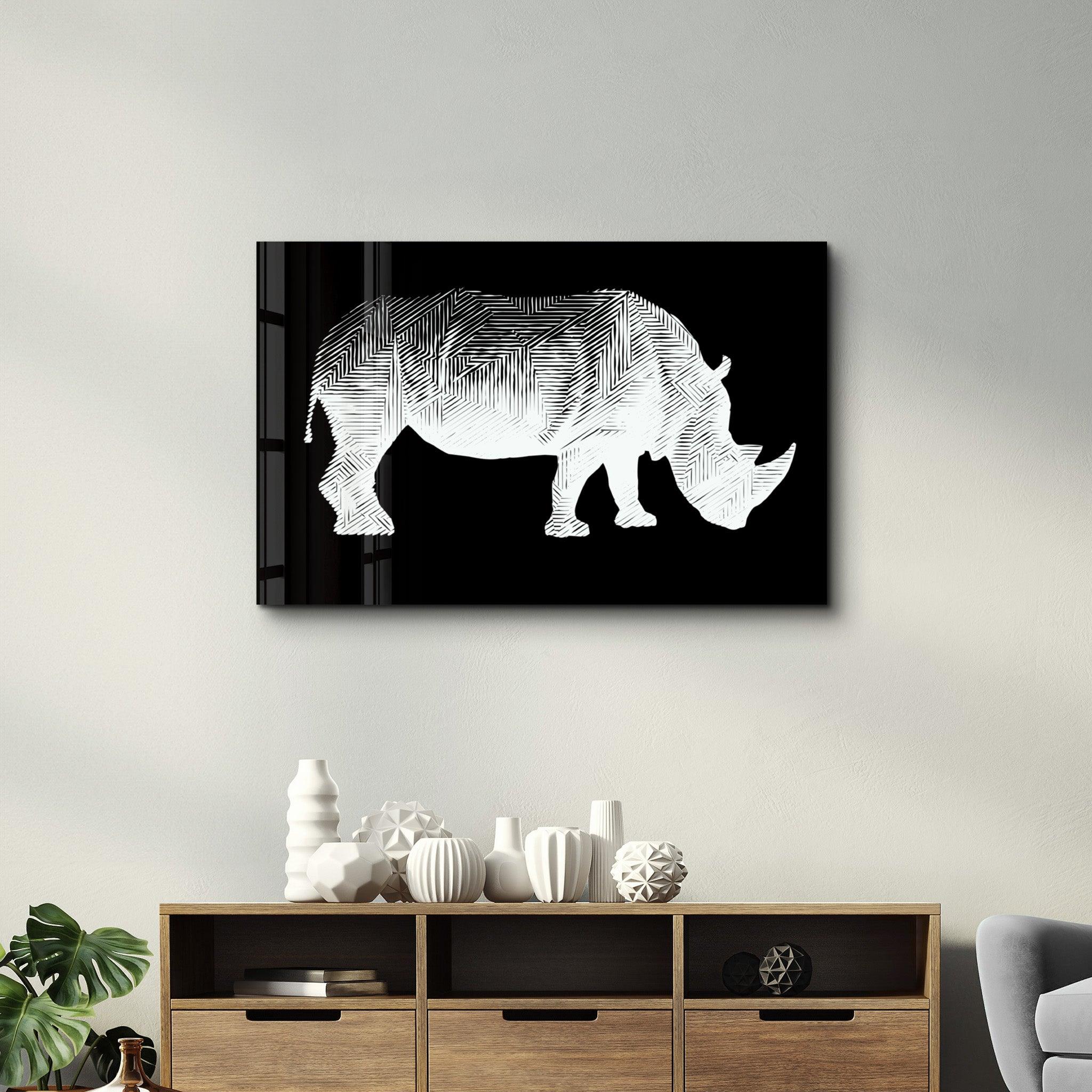 Rhino Black | Glass Wall Art - Artdesigna