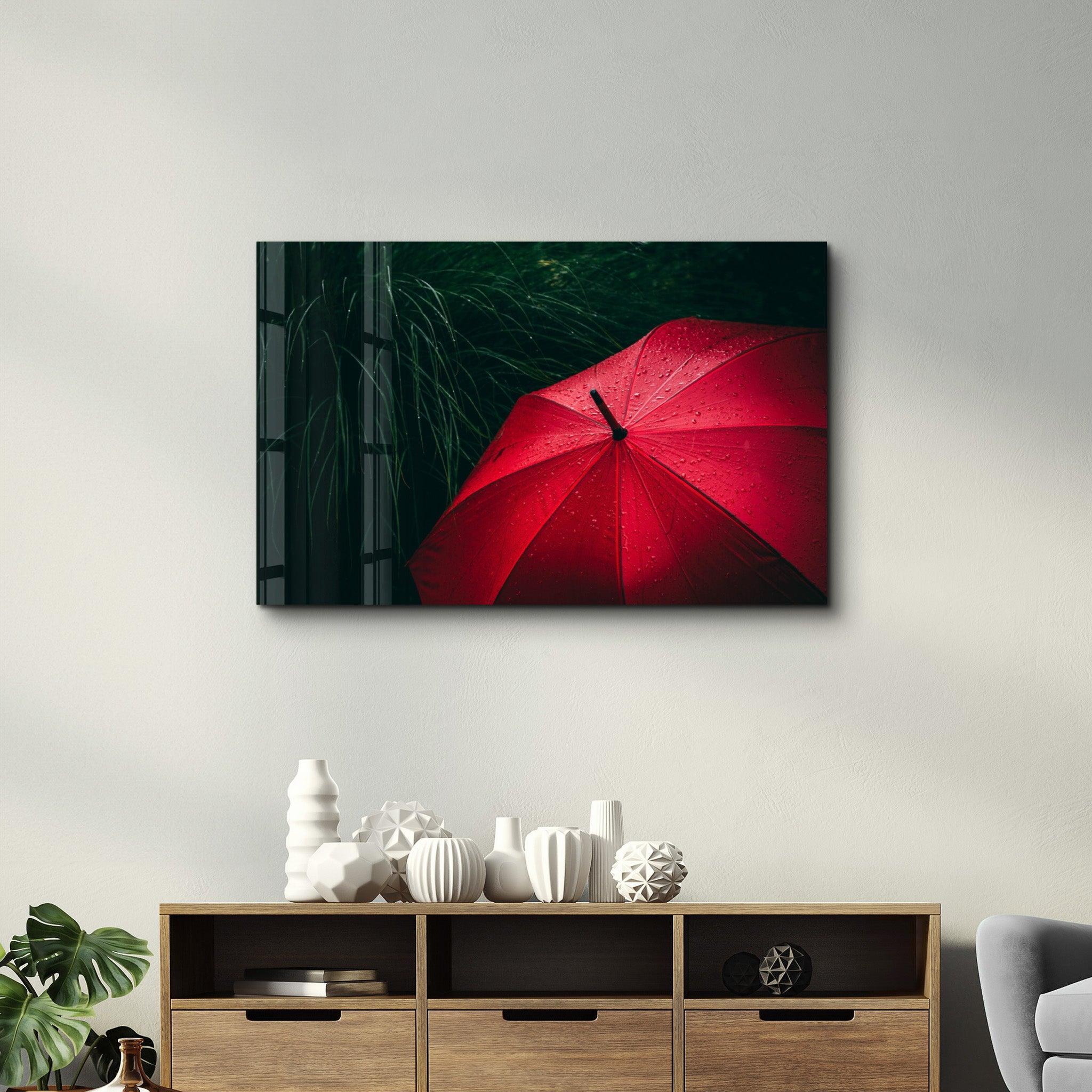 Red Umbrella | Glass Wall Art - Artdesigna