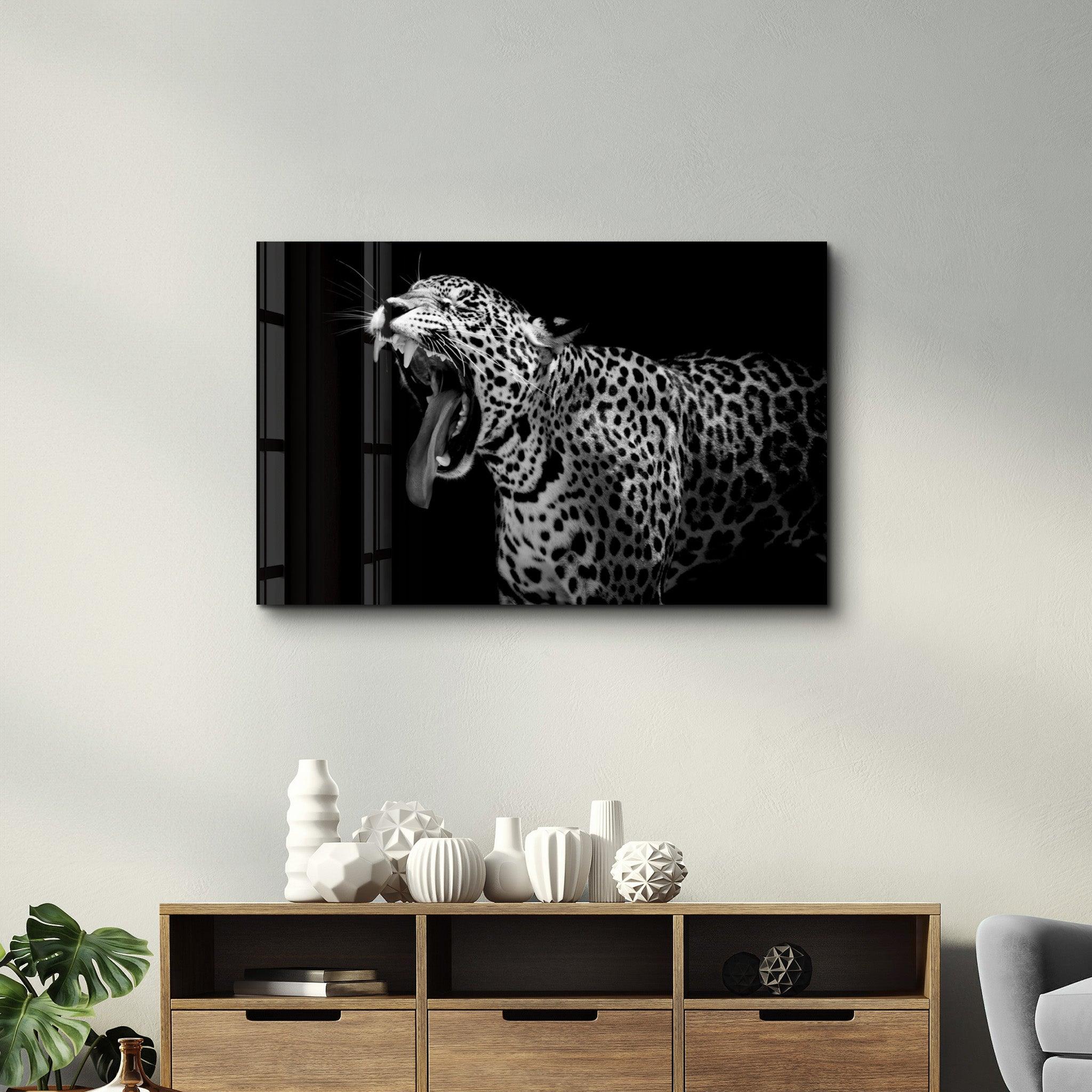 Leopard Yawn | Glass Wall Art - Artdesigna