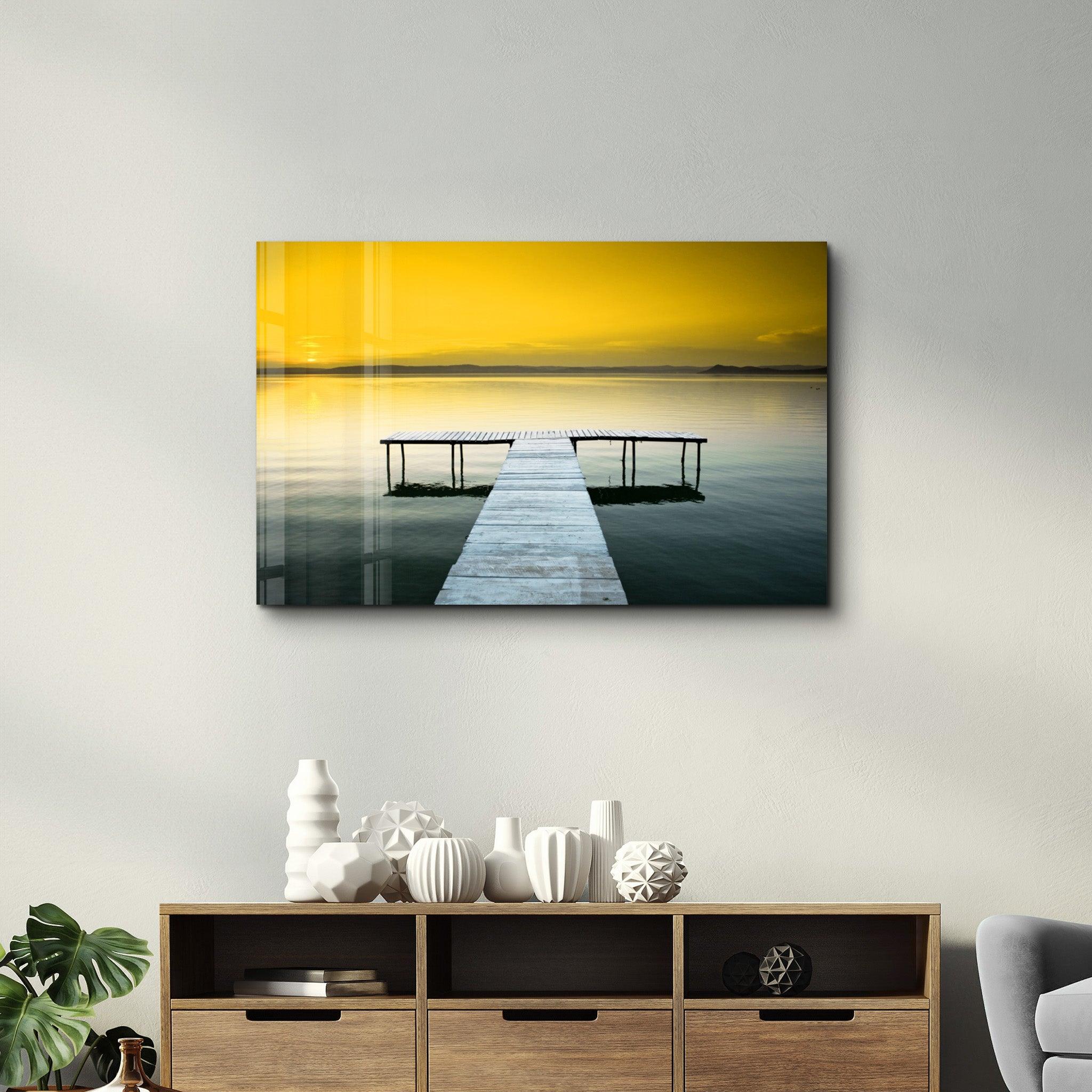 Sunset on the Pier | Glass Wall Art - Artdesigna