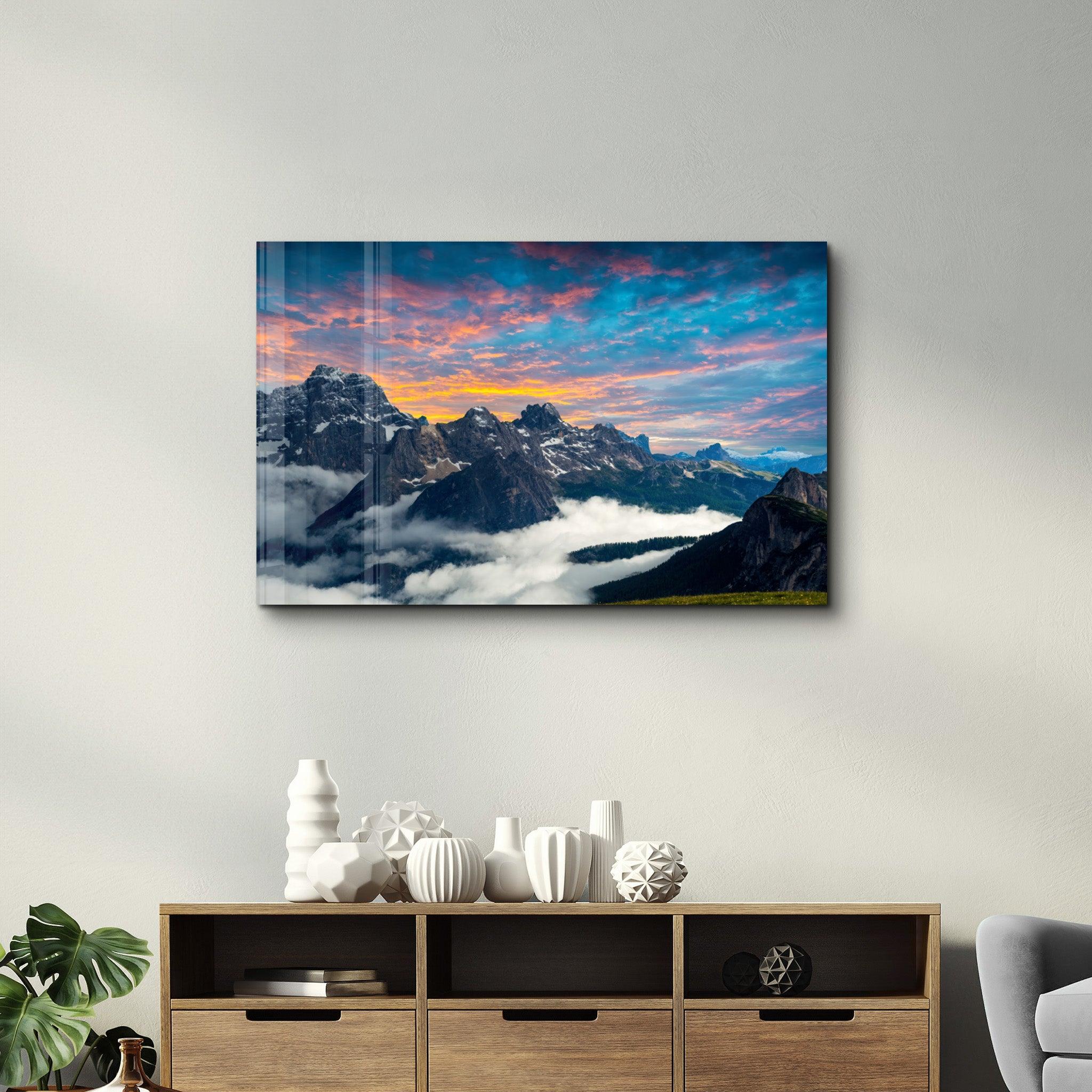 Mountains and Clouds | Glass Wall Art - Artdesigna