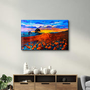 Oil Sunset | Glass Wall Art - Artdesigna