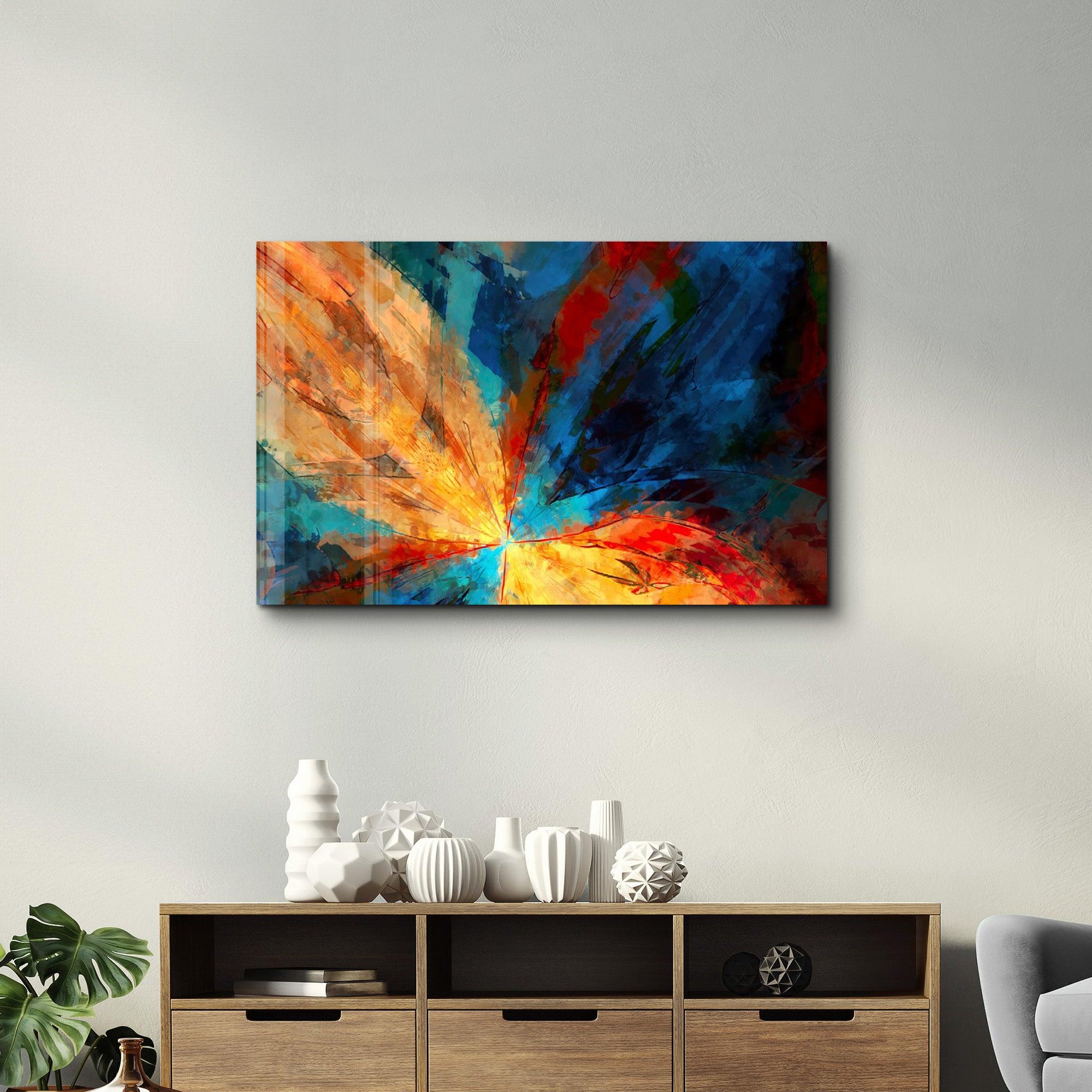 Abstract Colorful Leaves | Glass Wall Art - Artdesigna