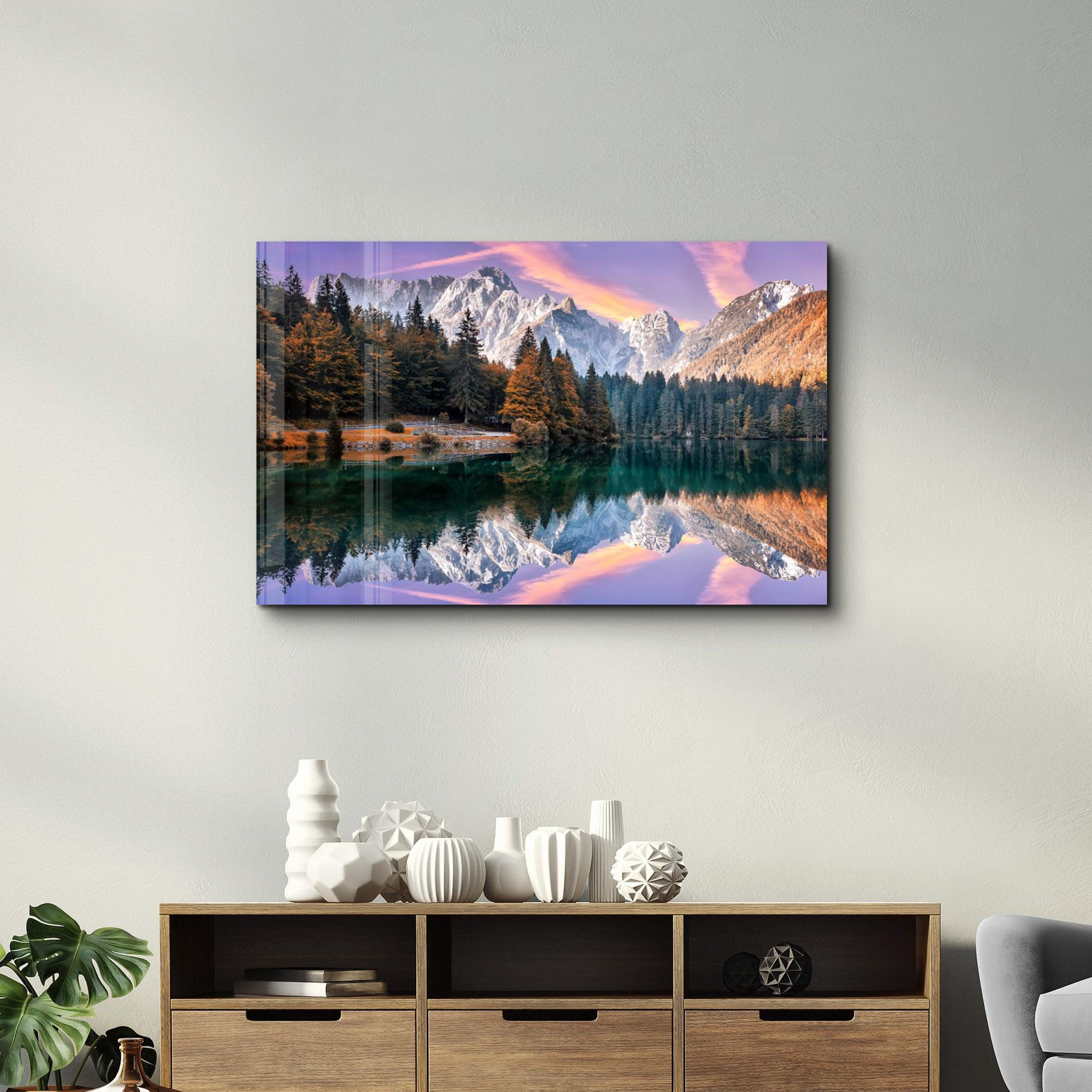 Lake and Mountain Landscape 2 | Glass Wall Art - Artdesigna