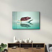 Hippo on the Boat 1 | Glass Wall Art - Artdesigna