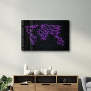 Purple World Map | Glass Wall Art - Artdesigna