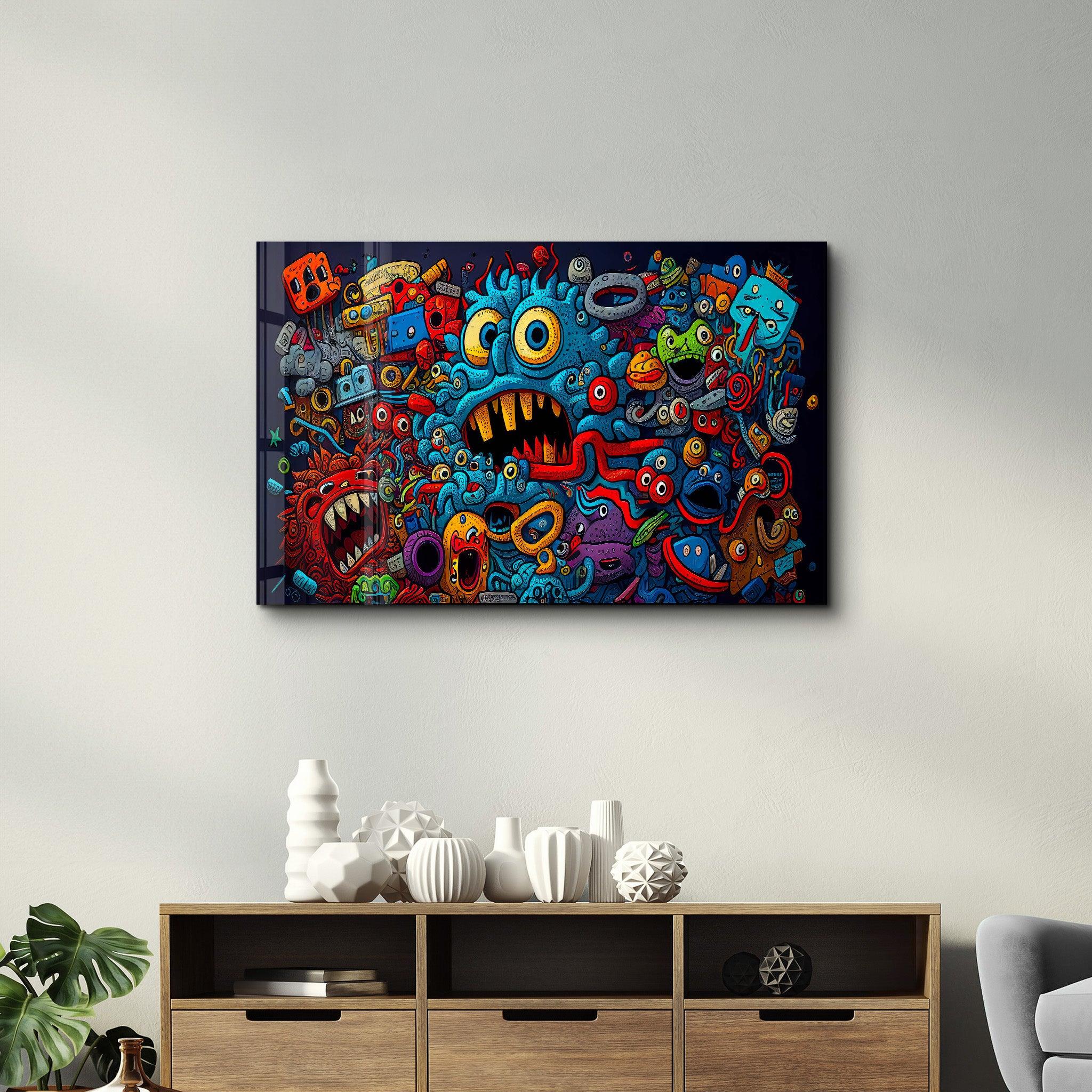 Graffiti Monsters | Glass Wall Art - Artdesigna