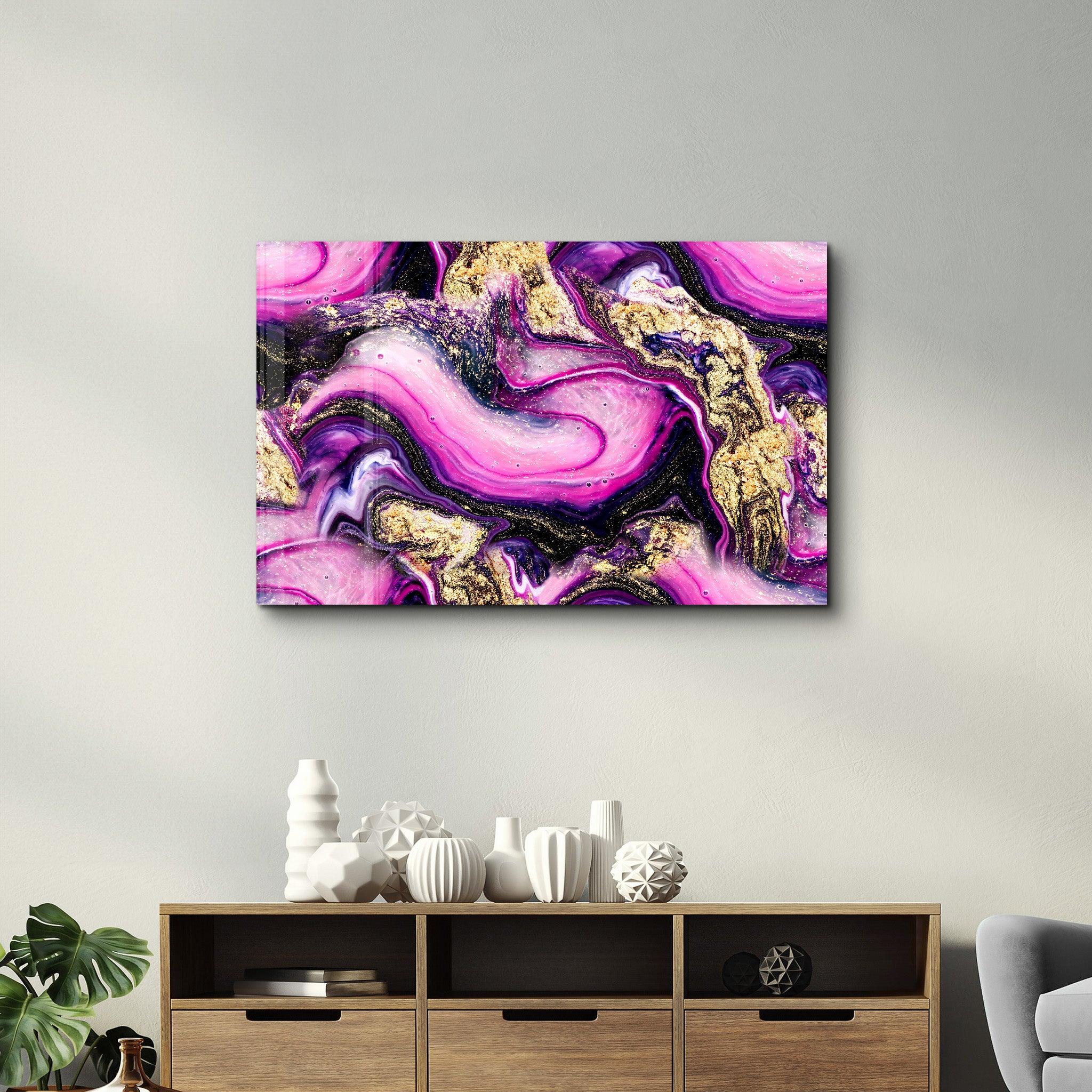 Marble Collection H14 - PinkPurple | Glass Wall Art - Artdesigna