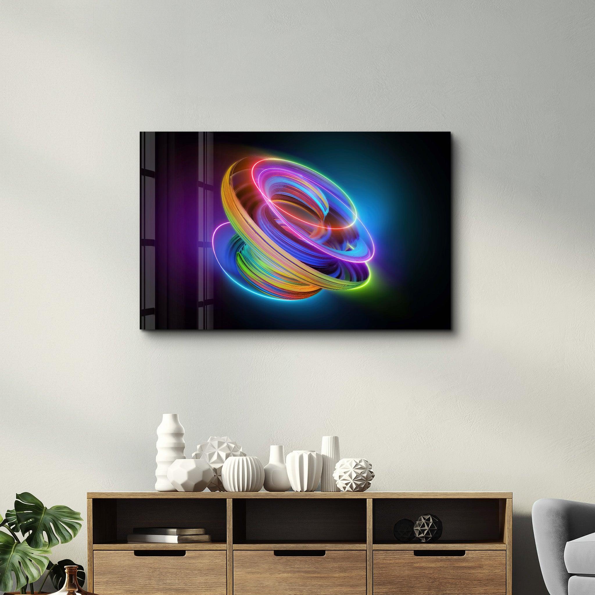 Neon Lines 2 | Glass Wall Art - Artdesigna