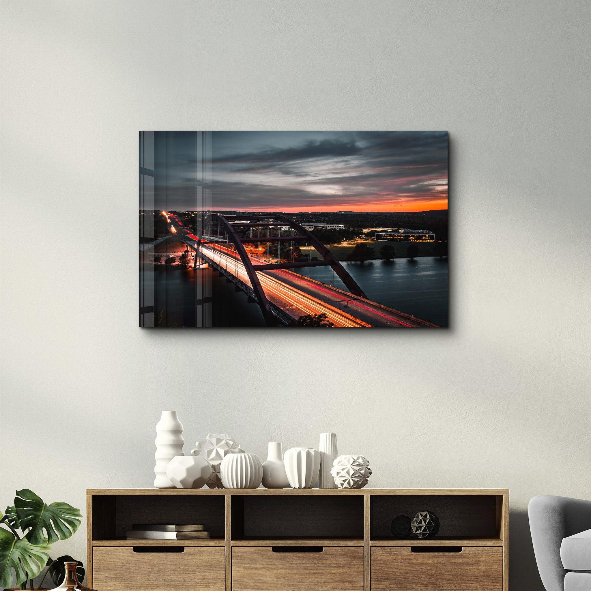 Texas -Bridge Skyline | Glass Wall Art - Artdesigna