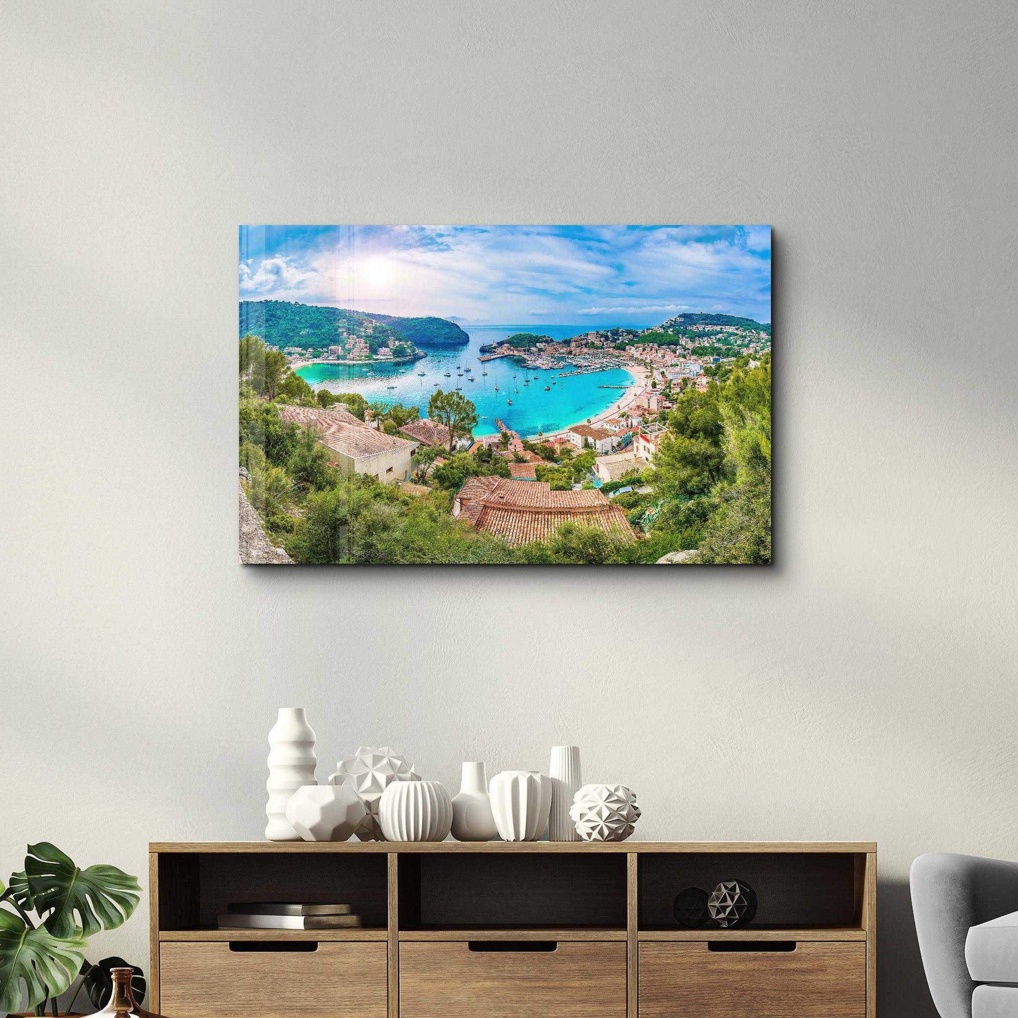 Panoramic view of Porte de Soller, Palma Mallorca, Spain | Glass Wall Art - Artdesigna