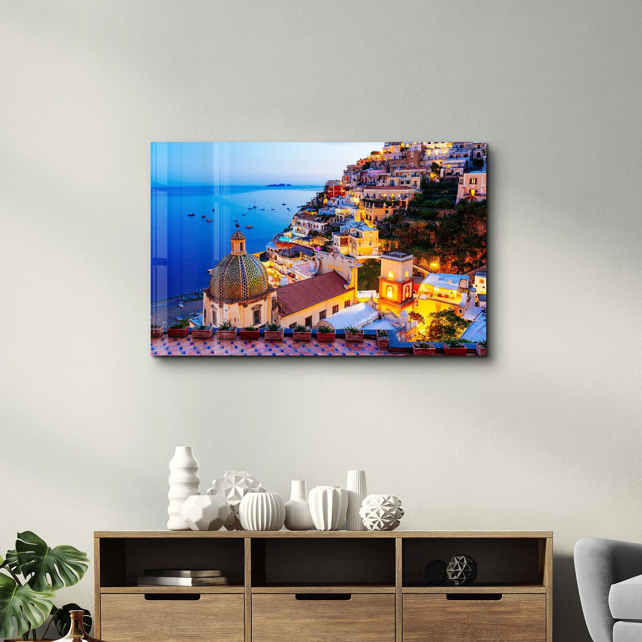 Positano, Amalfi Coast, Campania, Sorrento, Italy | Glass Wall Art - Artdesigna