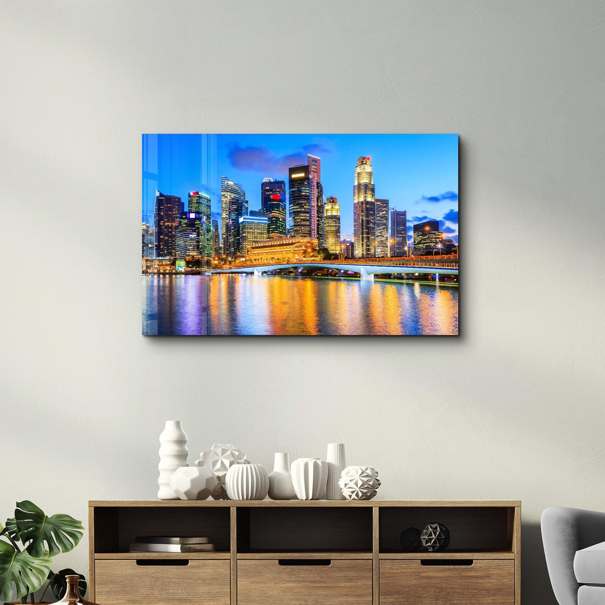 Singapore city skyline | Glass Wall Art - Artdesigna