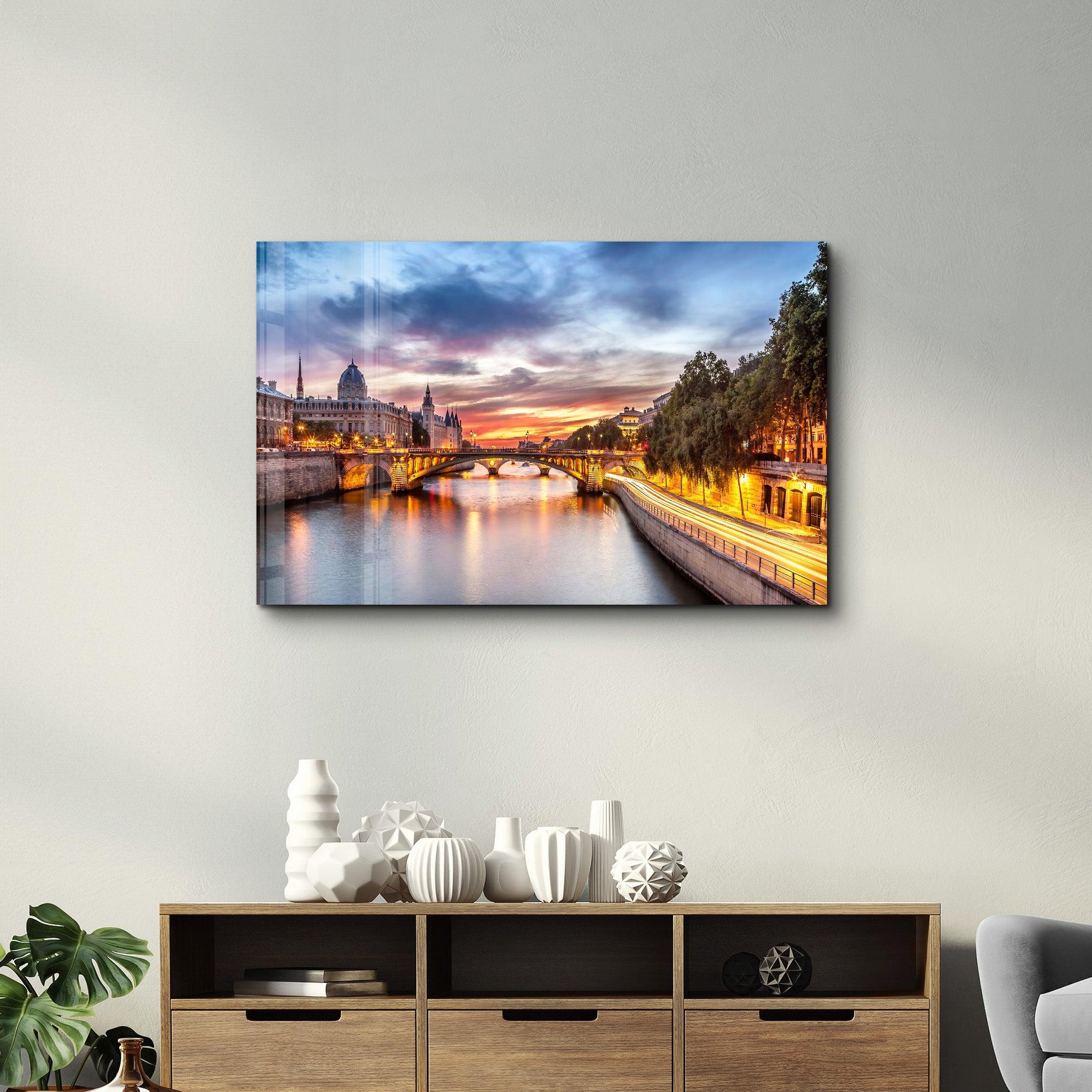 A wonderful night view of Paris, capital of France | Glass Wall Art - Artdesigna