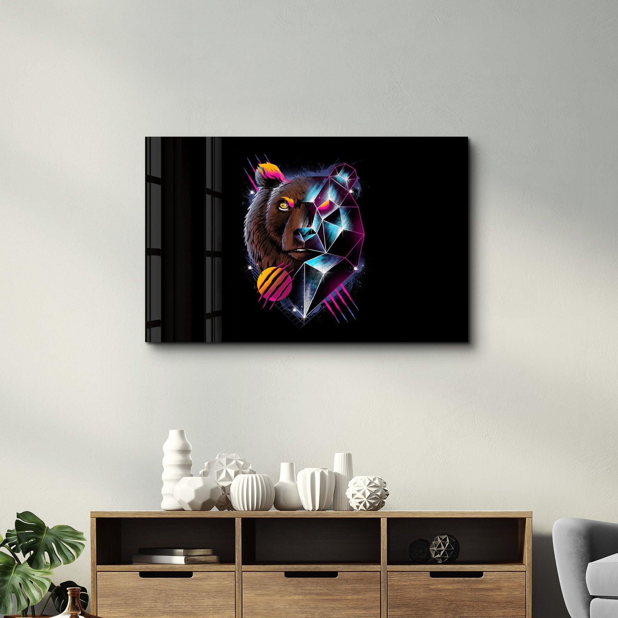 Bear Neo | Glass Wall Art - Artdesigna