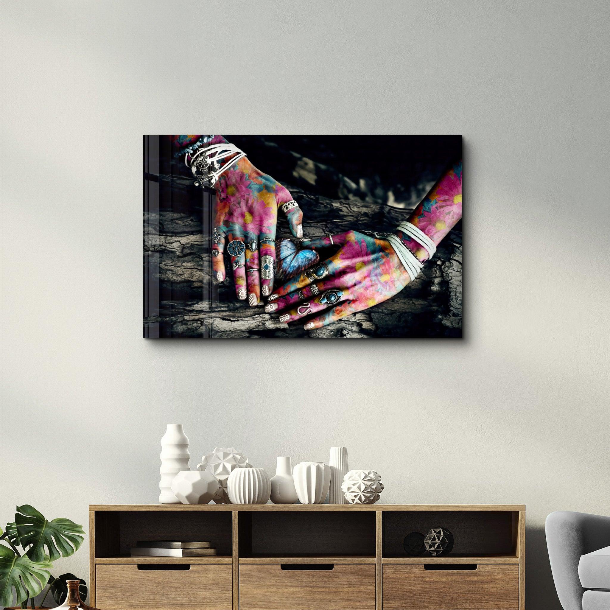 Spiritual Hands | Glass Wall Art - Artdesigna