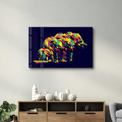 Colormix Elephant Family | Glass Wall Art - Artdesigna