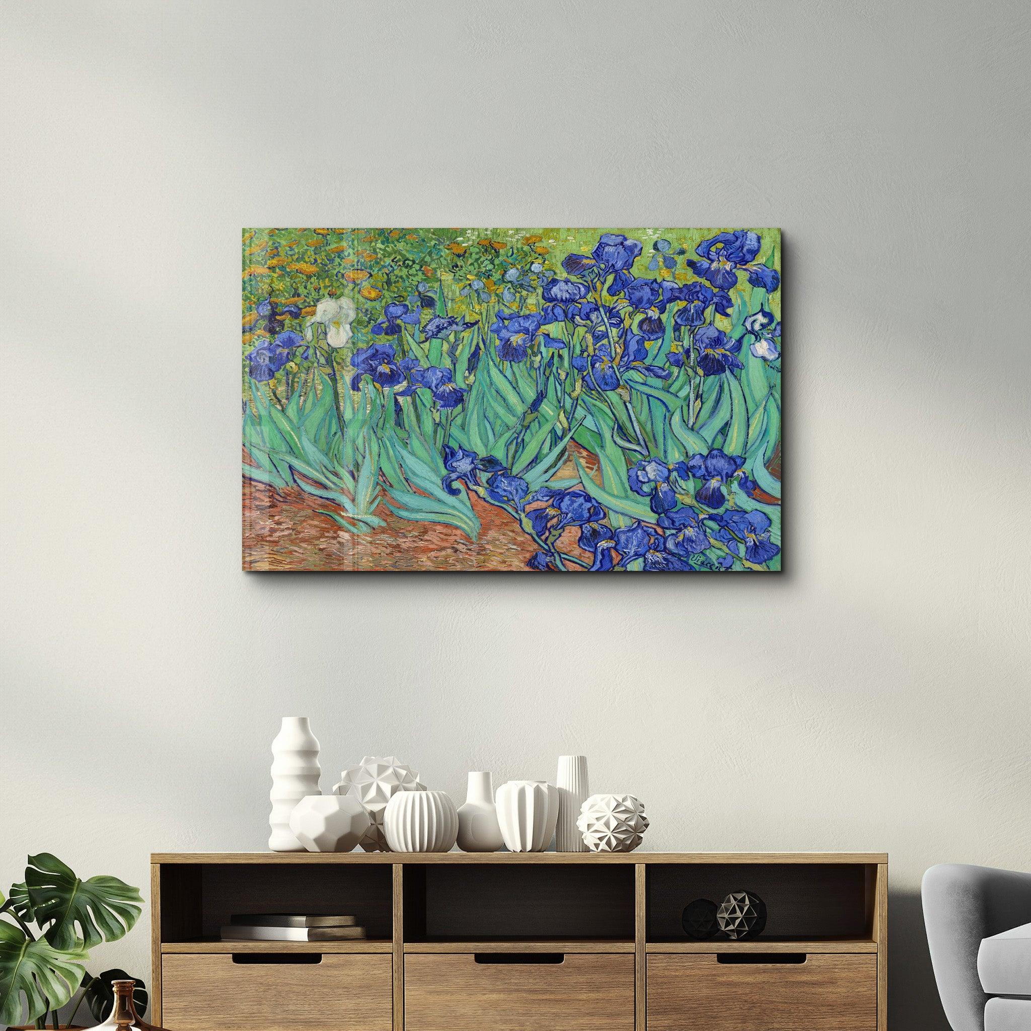 Irises (1889) by Vincent Van Gogh | Glass Wall Art - Artdesigna