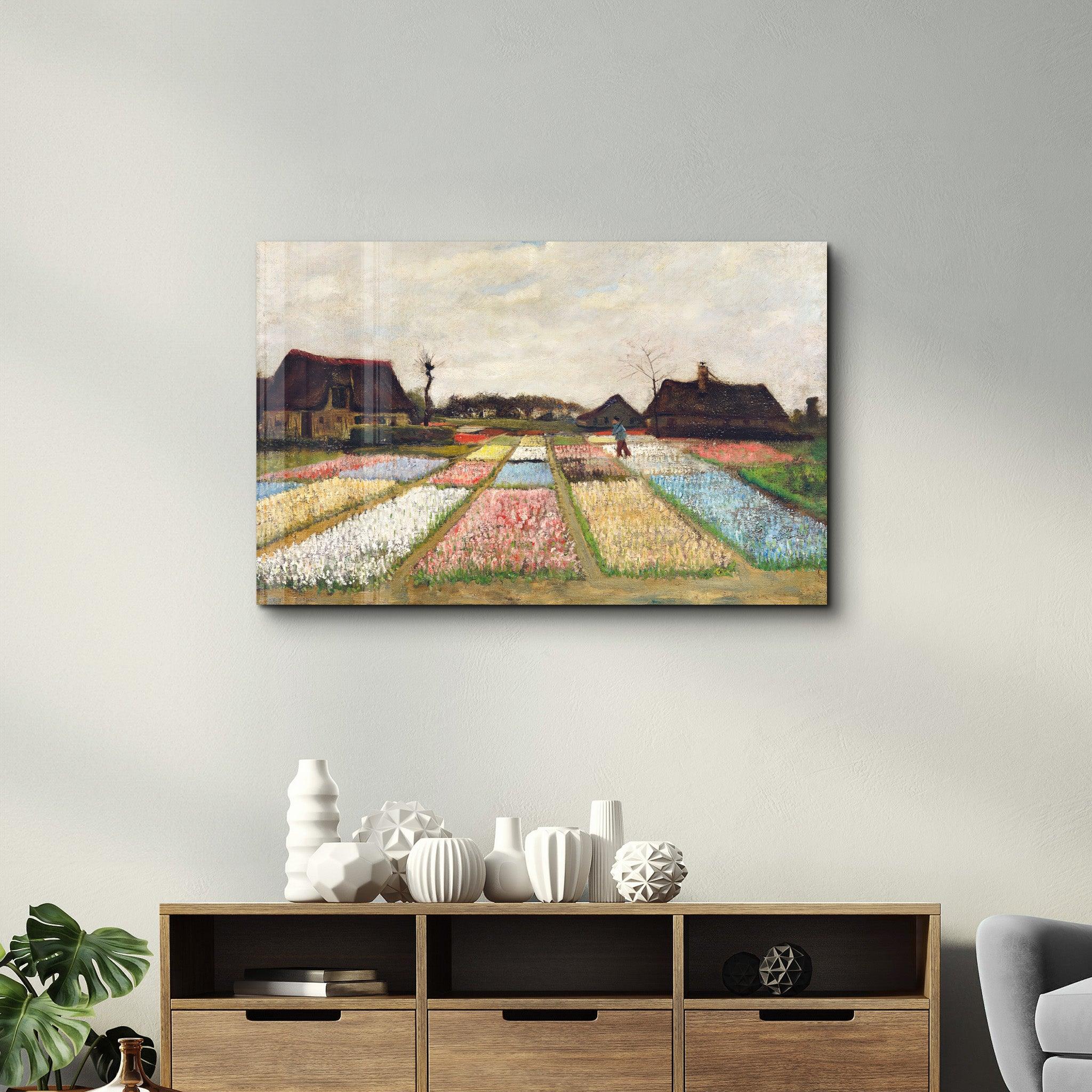 Van Gogh art print, vintage Flower Beds in Holland wall decor (1883) | Glass Wall Art - Artdesigna