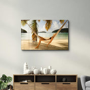 Hammock Under Palm Trees | Glass Wall Art - Artdesigna