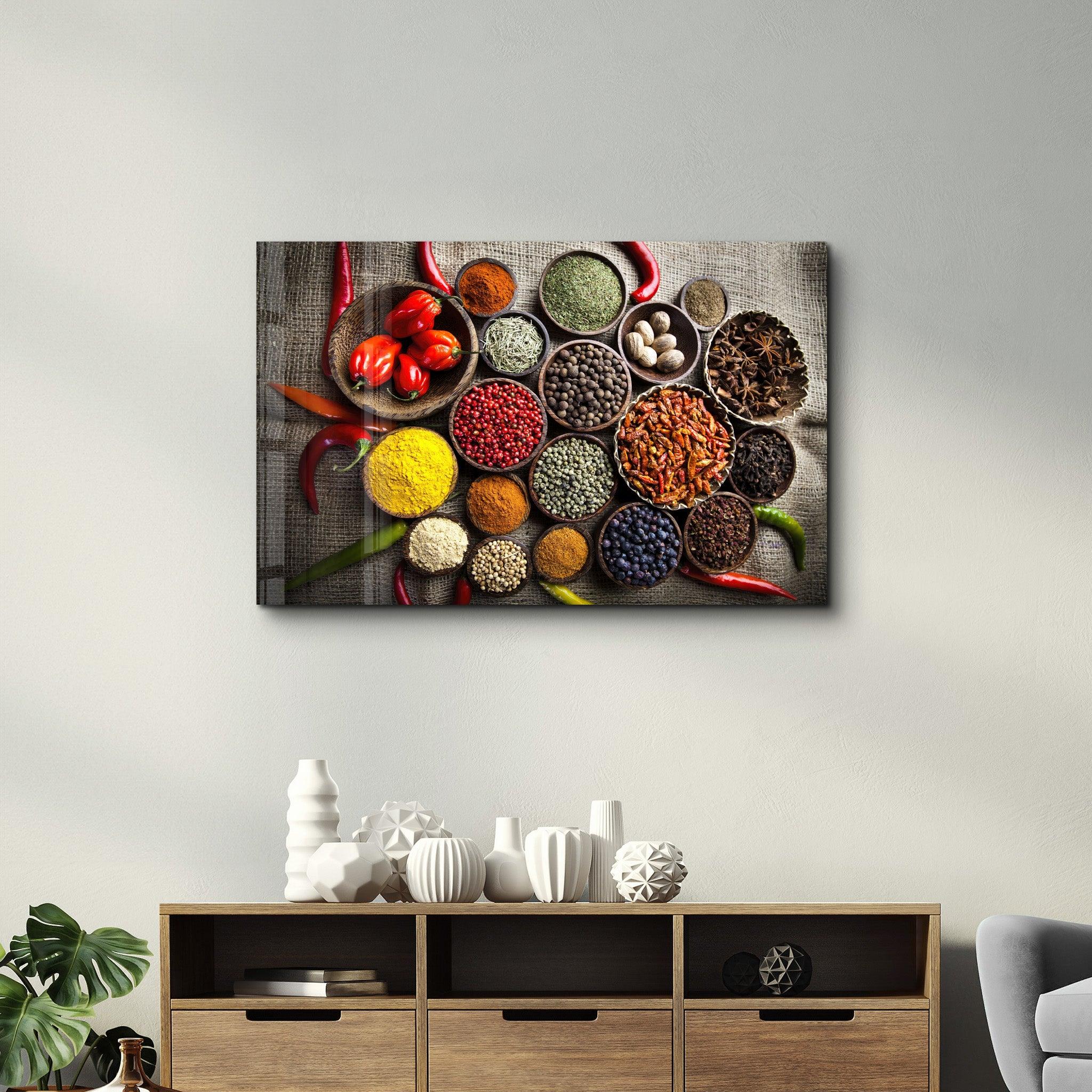 Colorful Spices | Glass Wall Art - Artdesigna