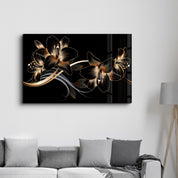 Golden Lines and Flowers | Glass Wall Art - Artdesigna