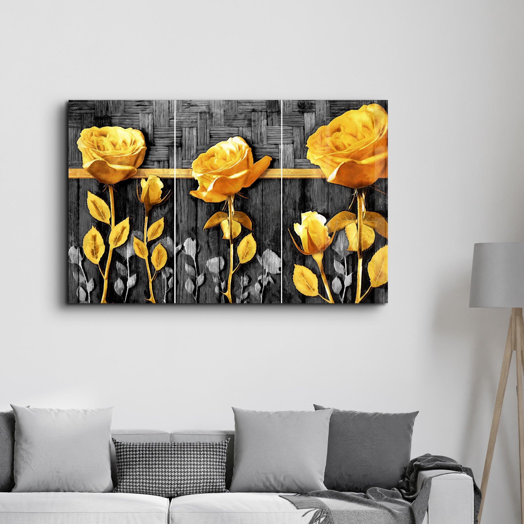 Yellow Flowers | Glass Wall Art - Artdesigna