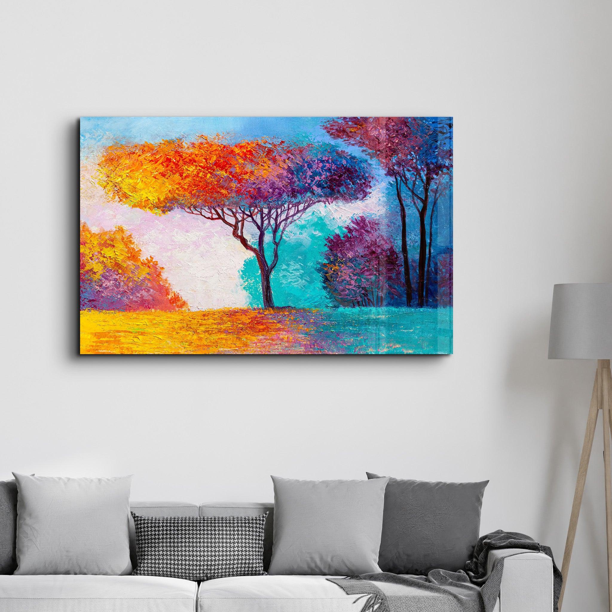 Abstract Colorful Trees | Glass Wall Art - Artdesigna