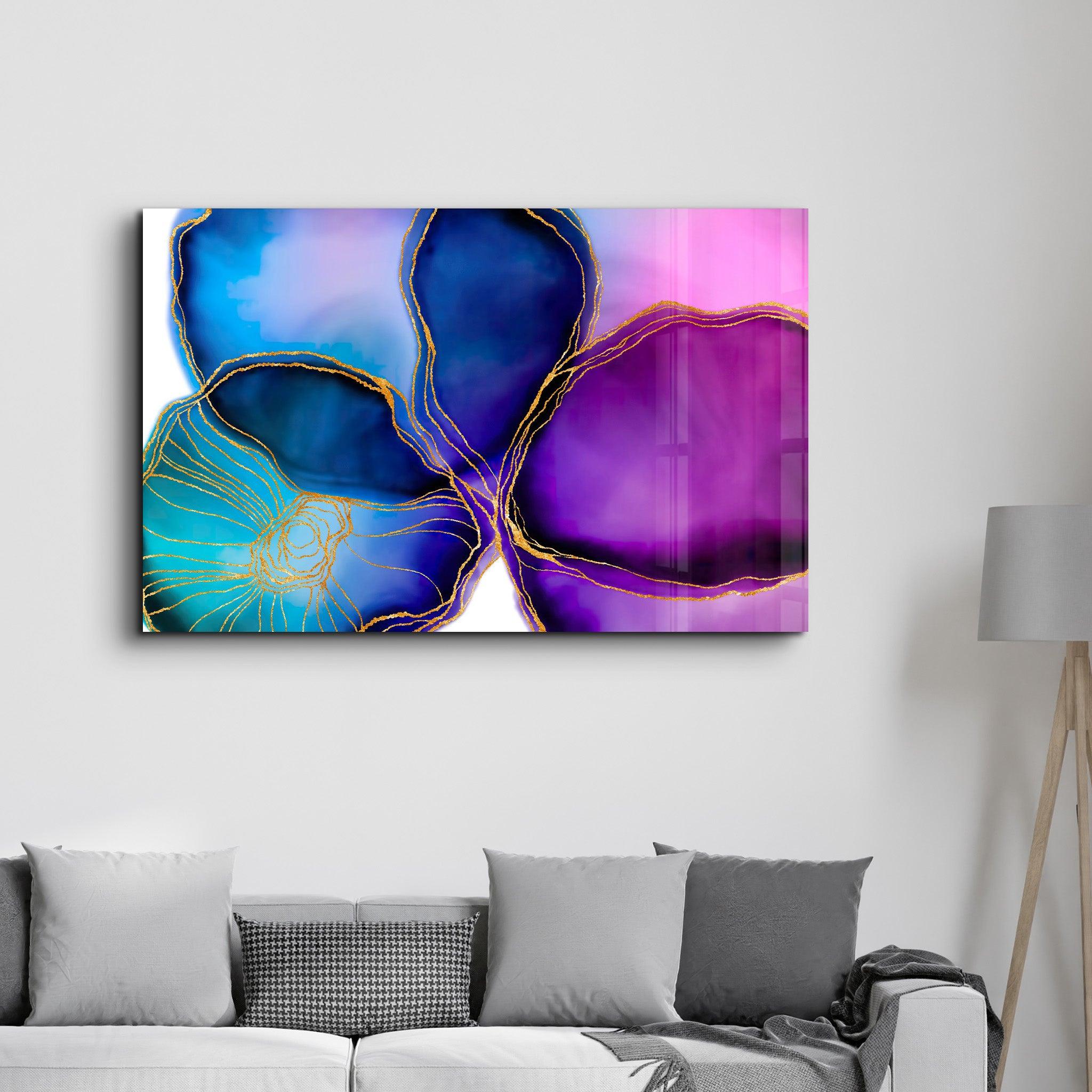 Shapes and Golden Lines | Glass Wall Art - Artdesigna