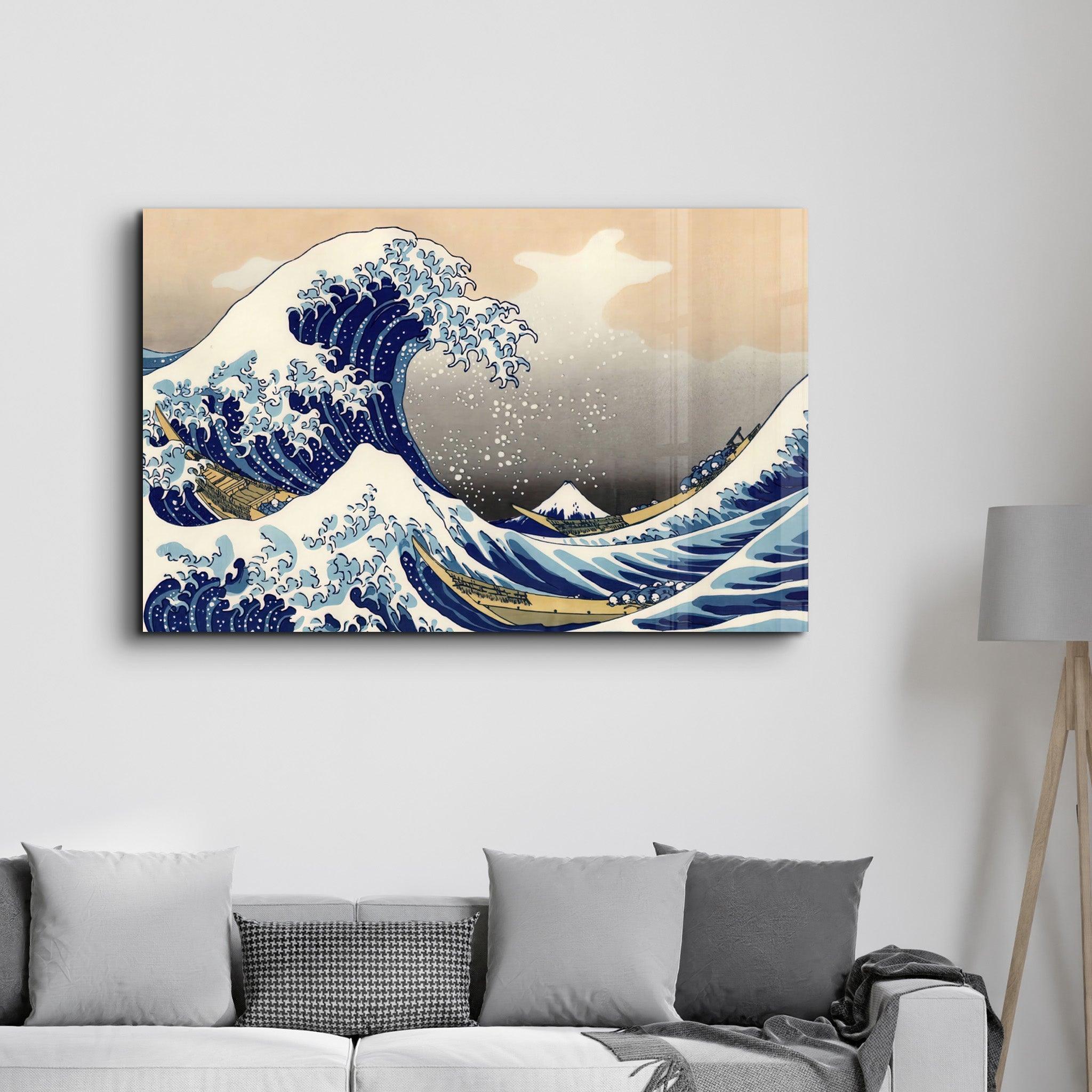 The Great Wave off Kanagawa (1829) by Hokusai | Glass Wall Art - Artdesigna