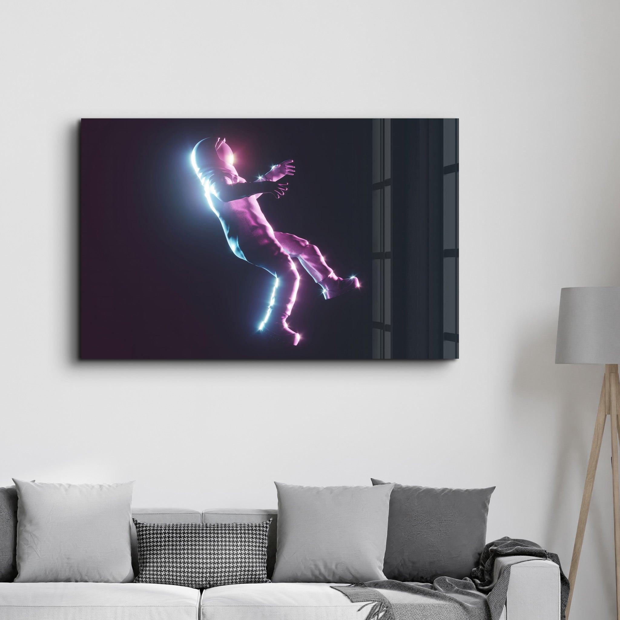 Astronaut Neon | Glass Wall Art - Artdesigna