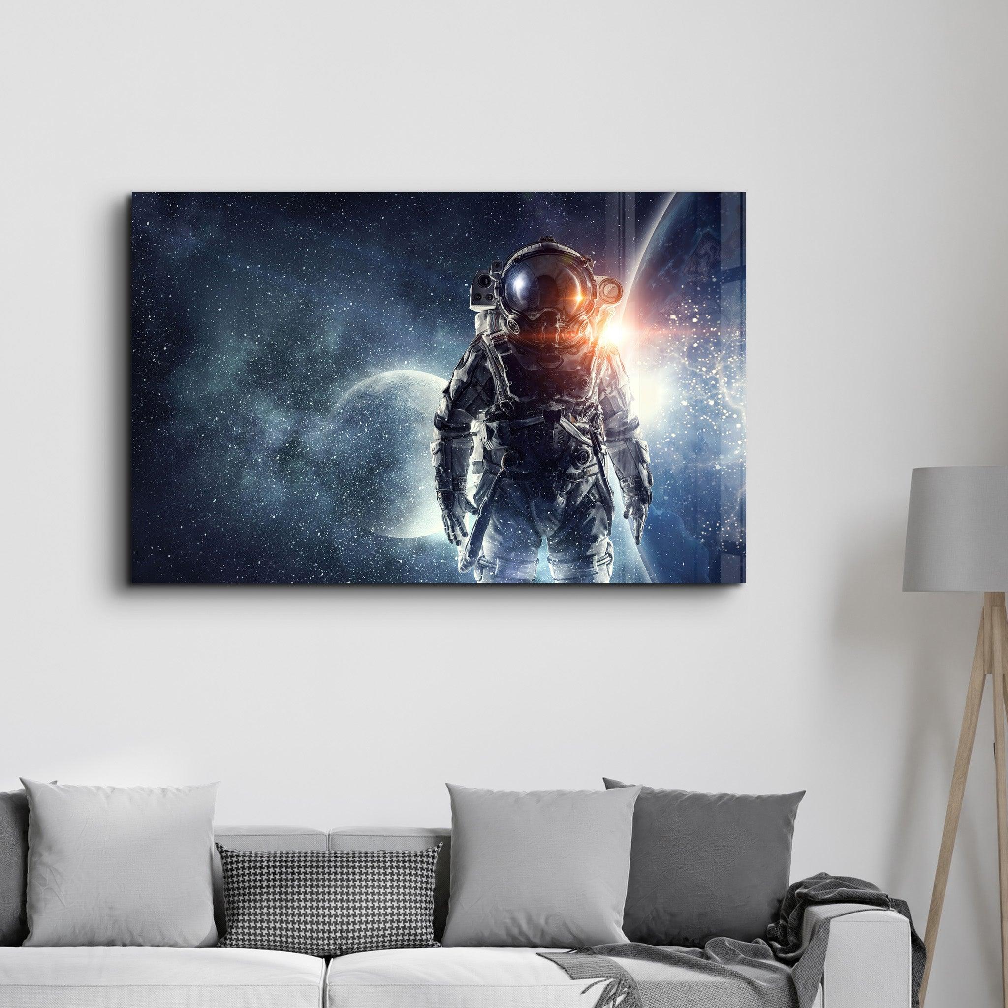 The Cool Astronaut In Space | Glass Wall Art - Artdesigna