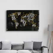 World Map With Yellow Lines | Glass Wall Art - Artdesigna