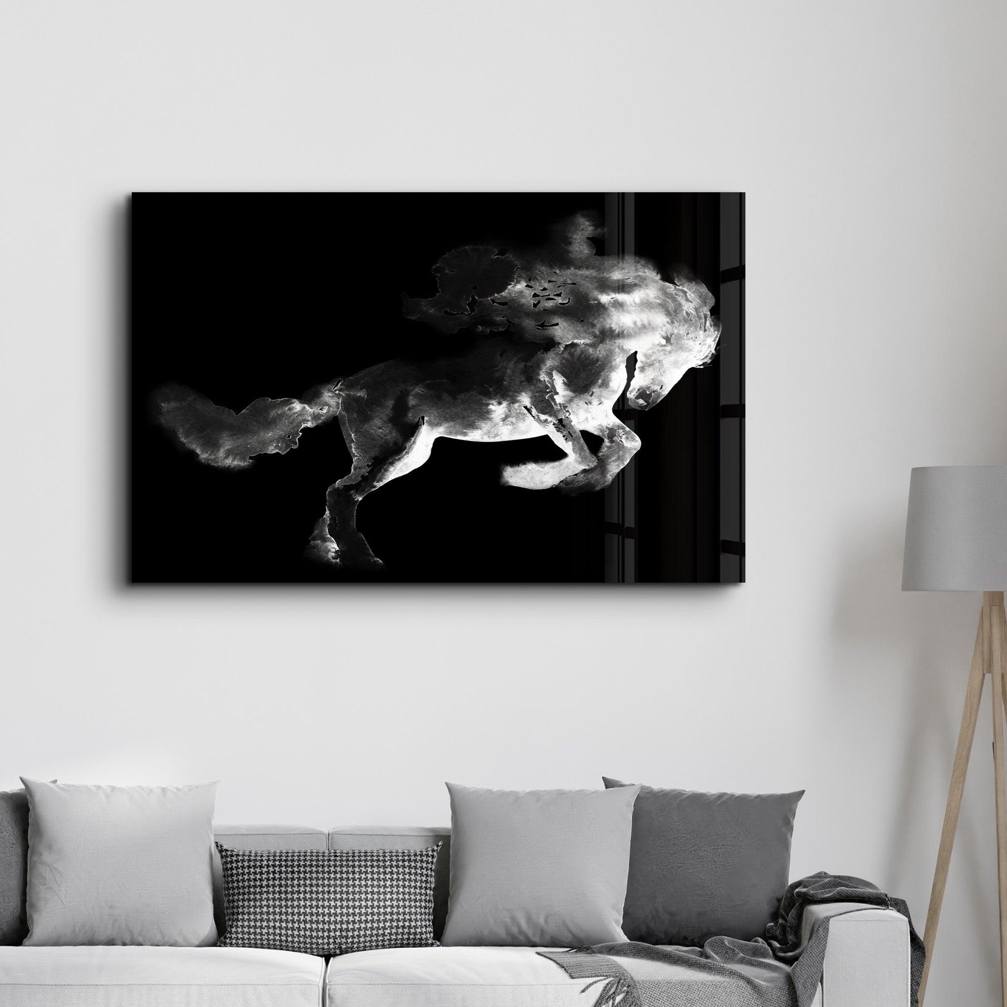 Running Horse Silhouette V2 | Glass Wall Art - Artdesigna