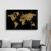 World Map In Golden | Glass Wall Art - Artdesigna