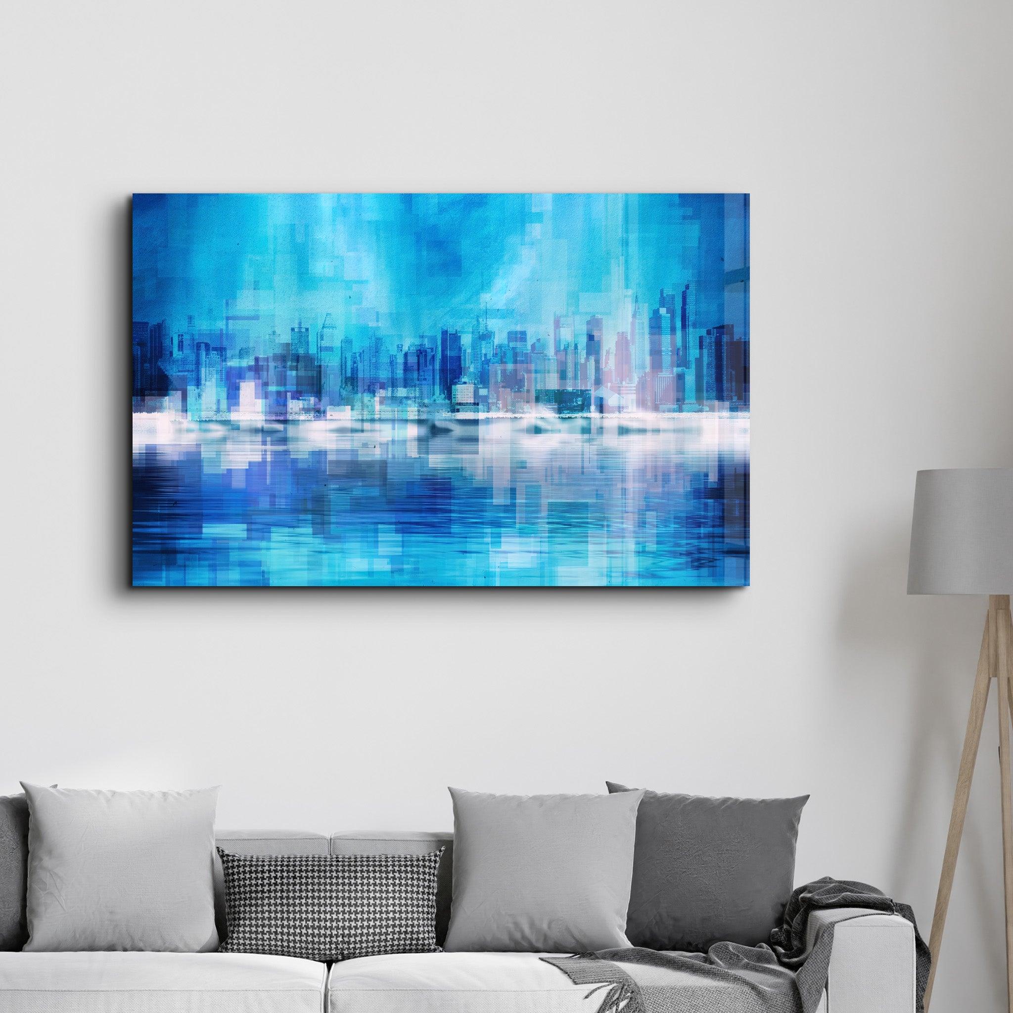 The Fuzzy Cityscape Of New York | Glass Wall Art - Artdesigna