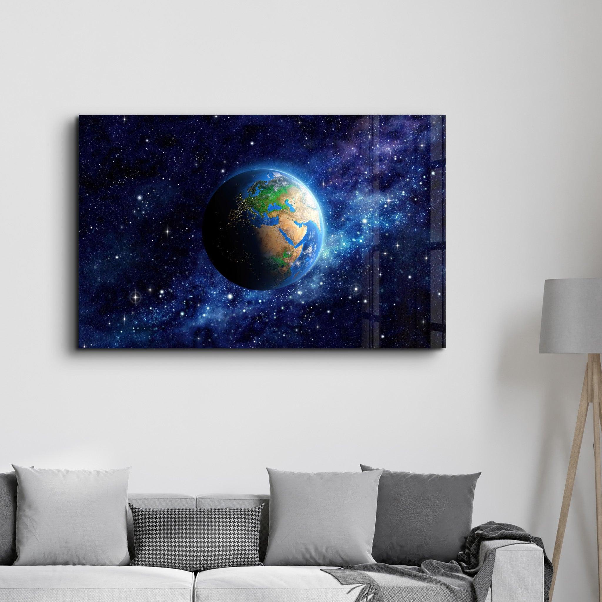 Earth In Space | Glass Wall Art - Artdesigna