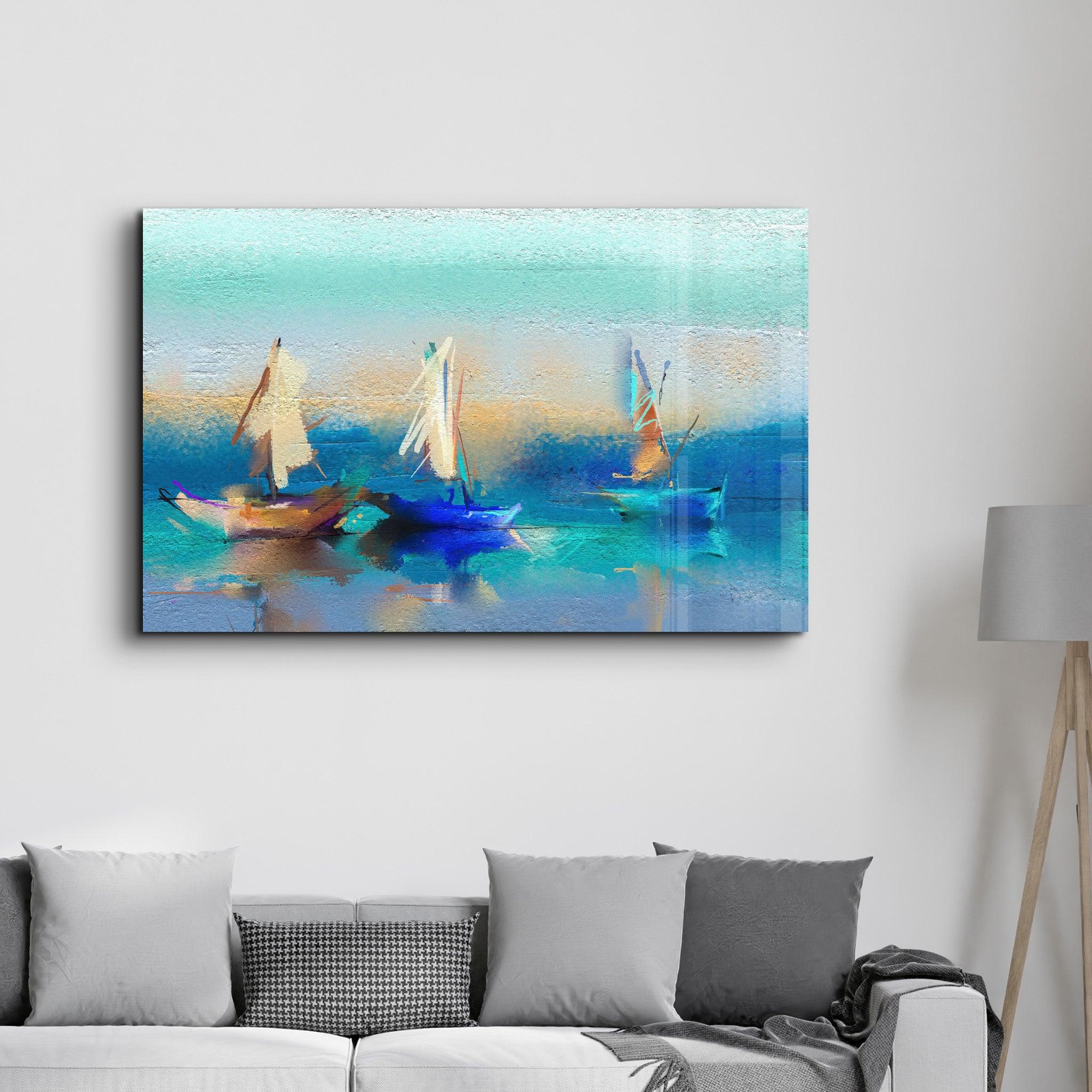 Boats Oil Painting | Glass Wall Art - Artdesigna