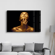 Beauty Woman With Golden Skin | Glass Wall Art - Artdesigna