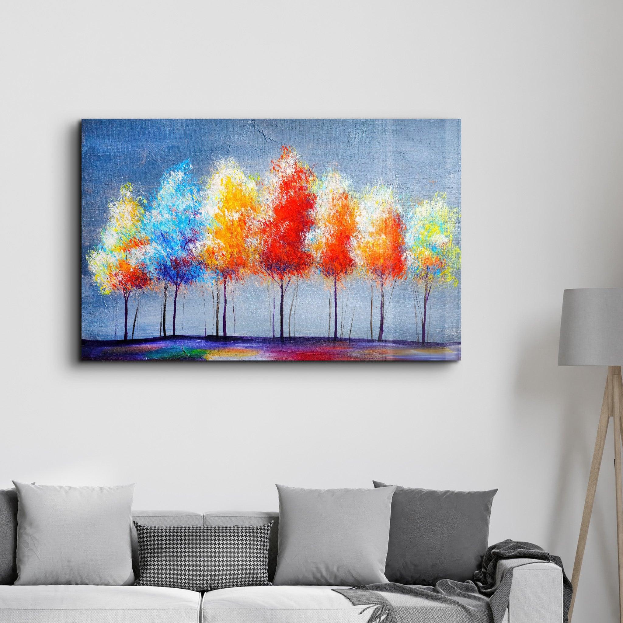 Colorful Trees | Glass Wall Art - Artdesigna