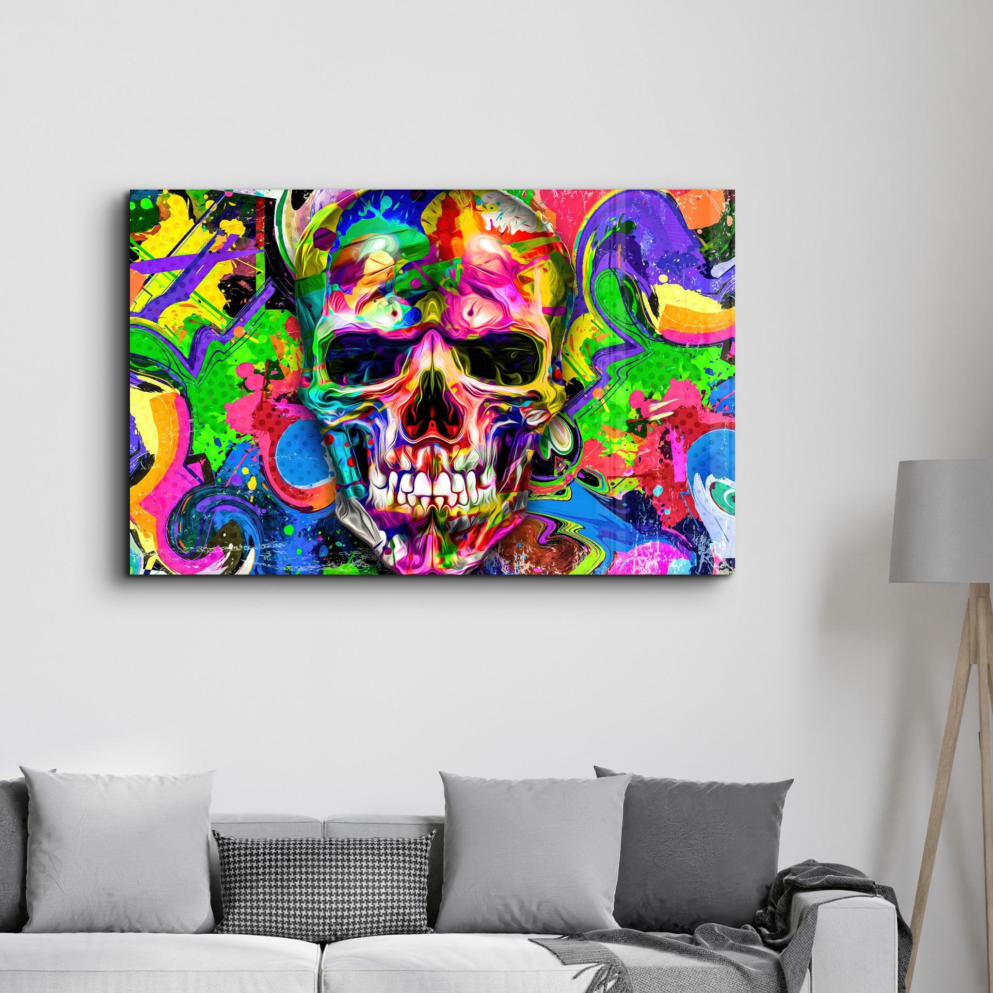 Skull Graffiti Art | Glass Wall Art - Artdesigna