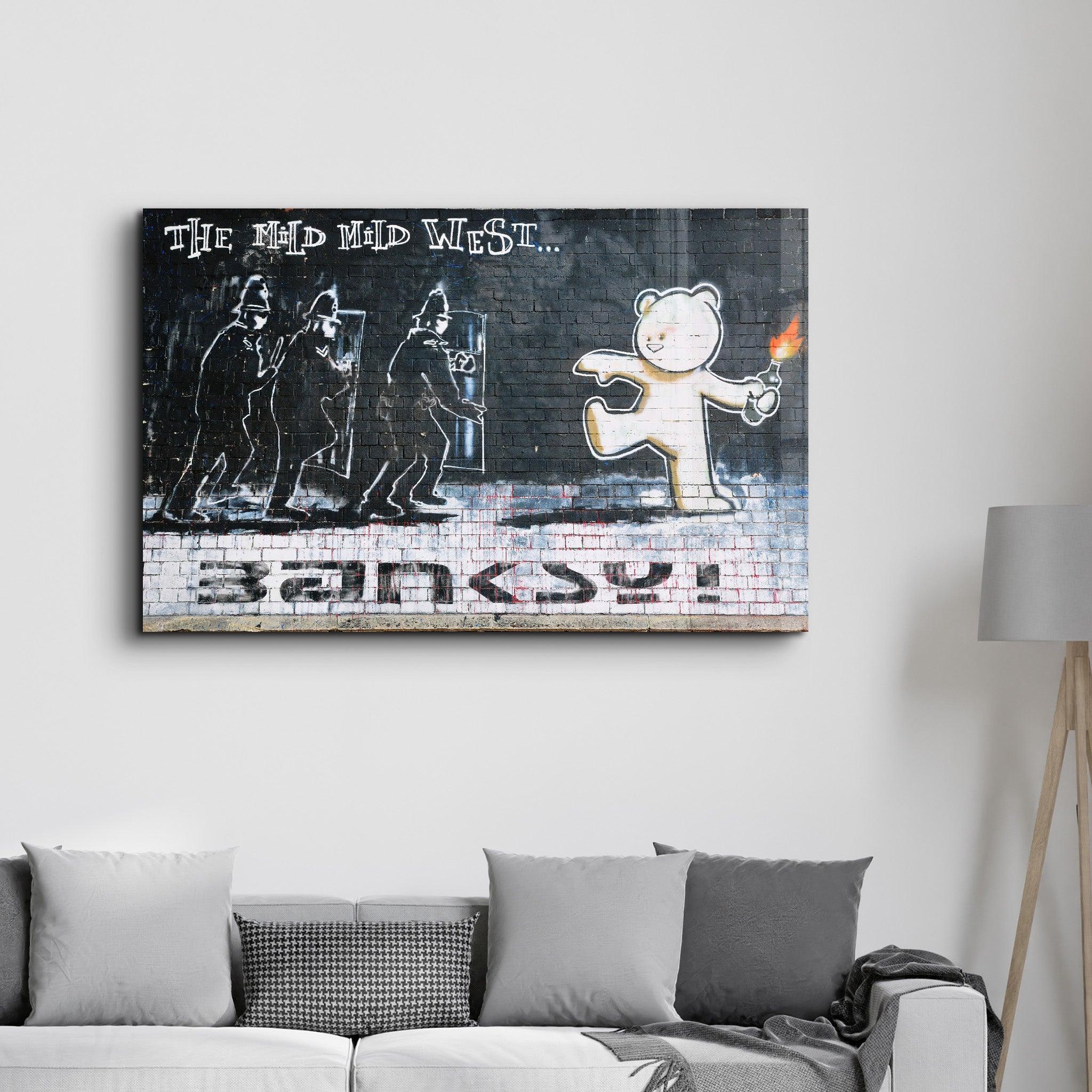 Banksy - The Mild Mild West | Glass Wall Art - Artdesigna