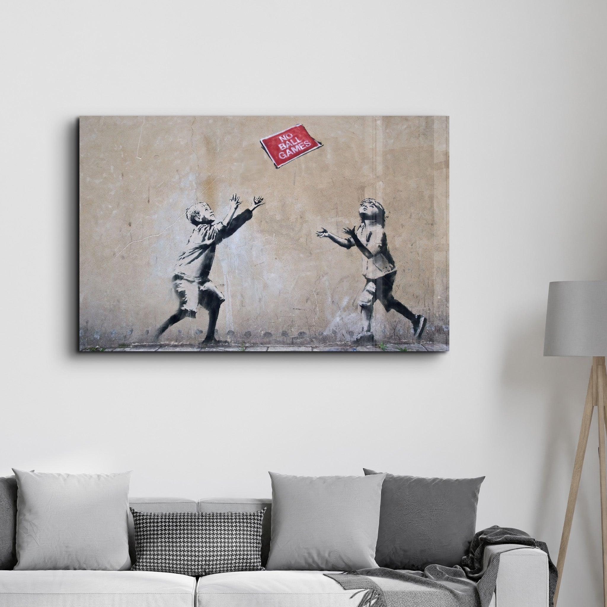 Banksy - No Ball Games | Glass Wall Art - Artdesigna