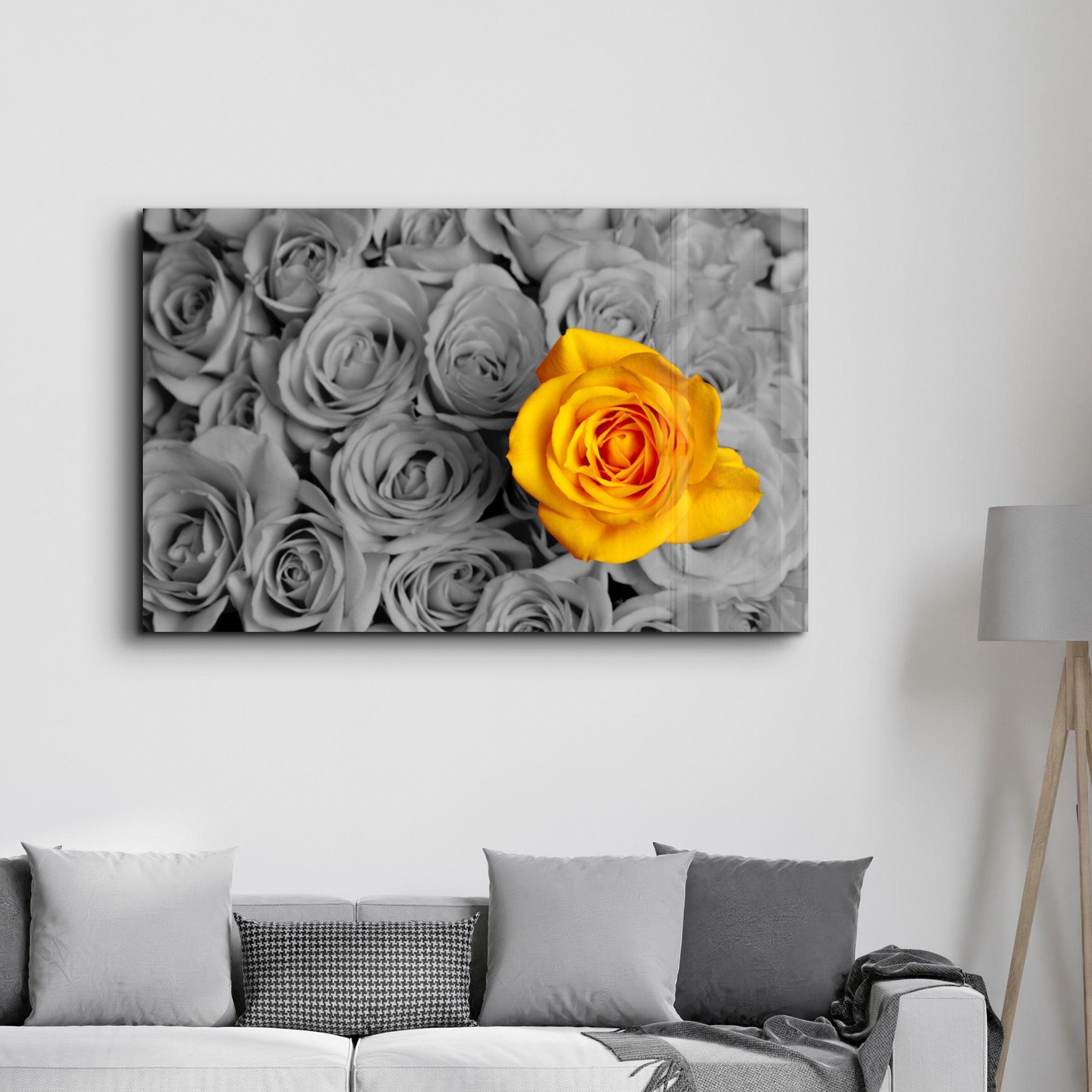 Yellow Rose | Glass Wall Art - Artdesigna