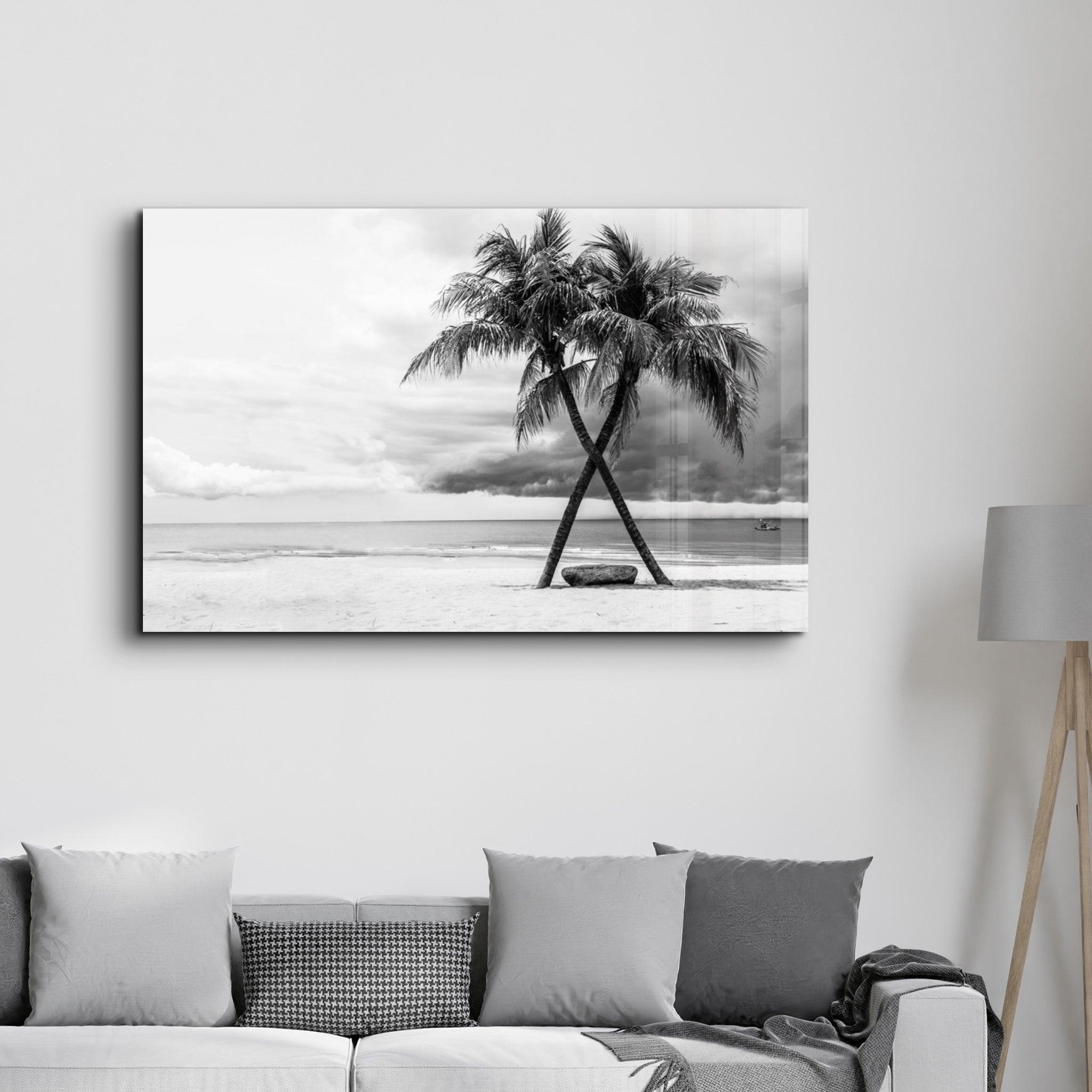 Black and White Palm Trees | Glass Wall Art - Artdesigna