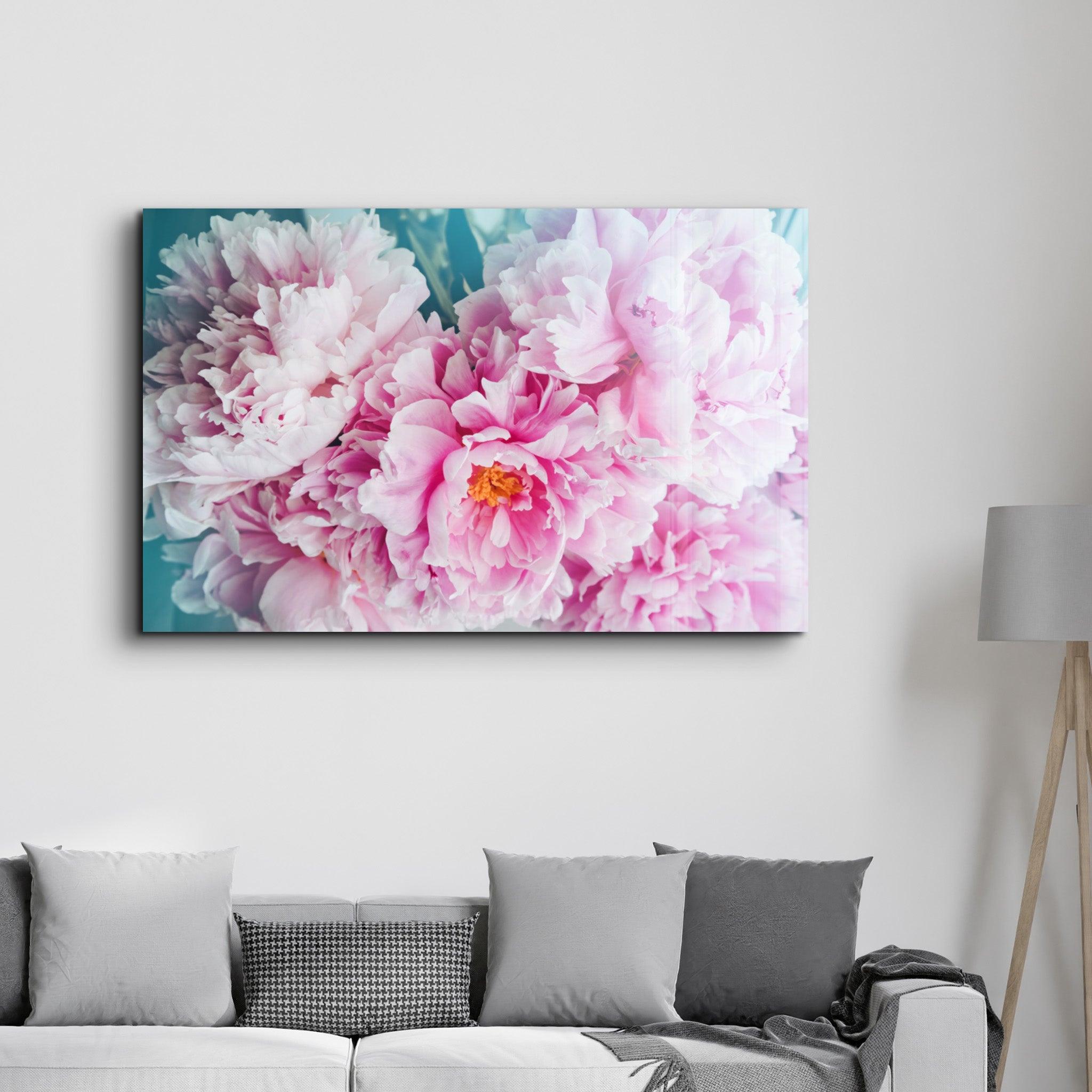 Blushing Peonies | Glass Wall Art - Artdesigna