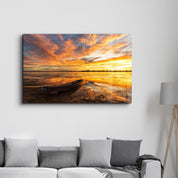 Golden Sunset over the Lake | Glass Wall Art - Artdesigna