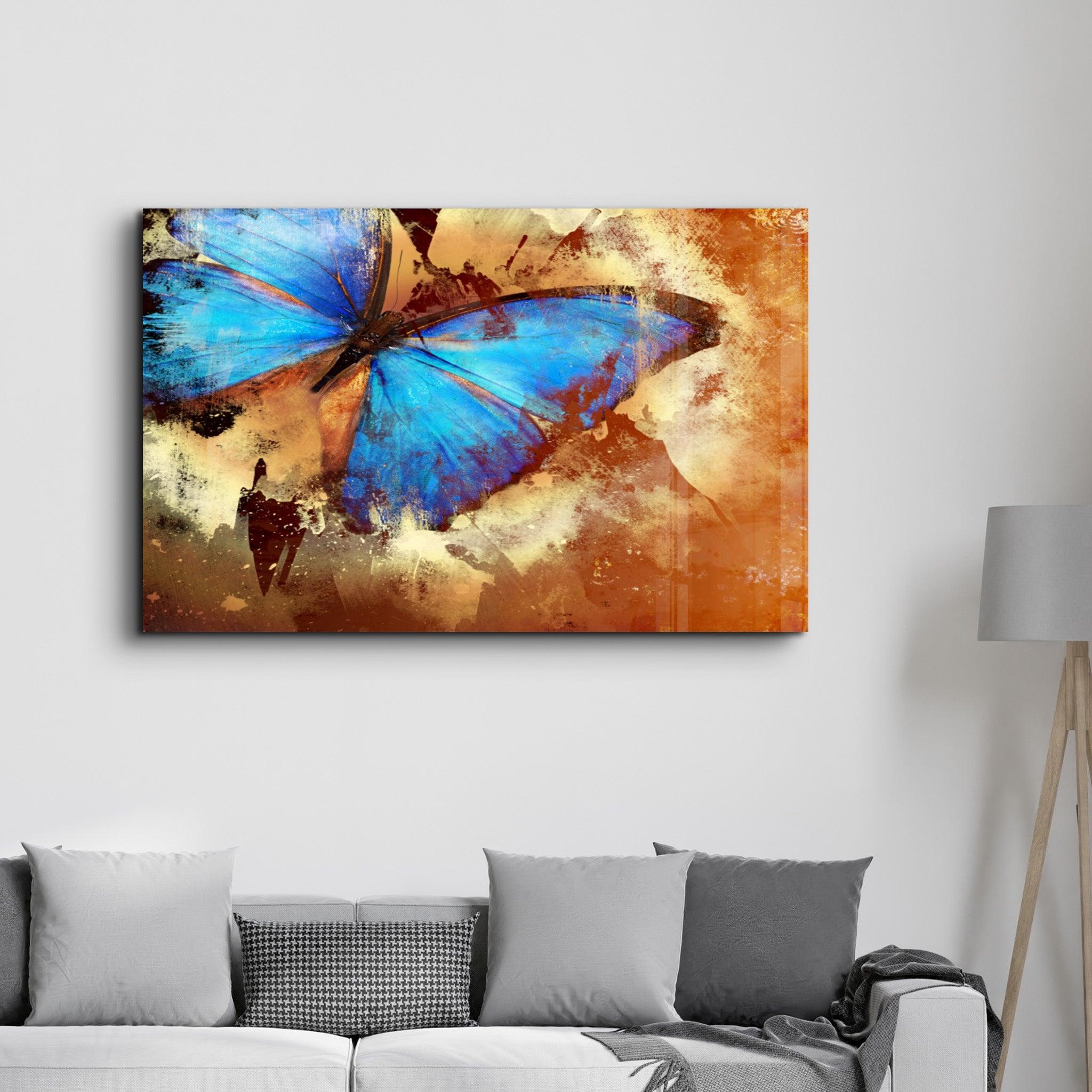 Butterfly Retro | Glass Wall Art - Artdesigna