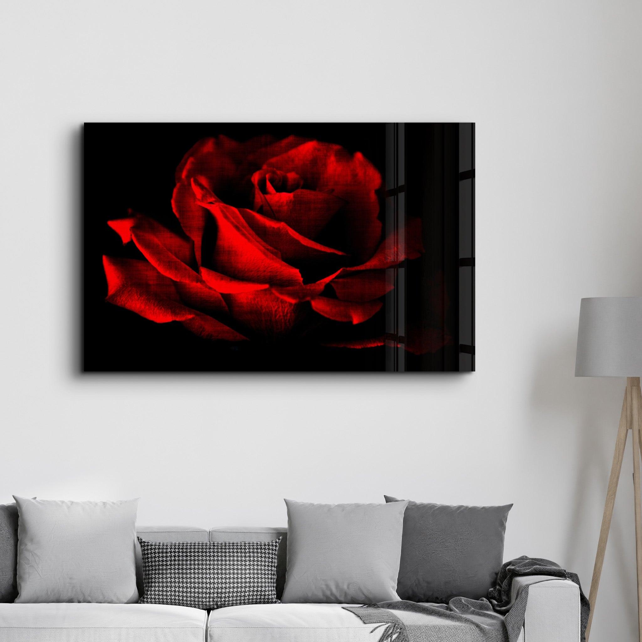 Red Rose Vintage | Glass Wall Art - Artdesigna